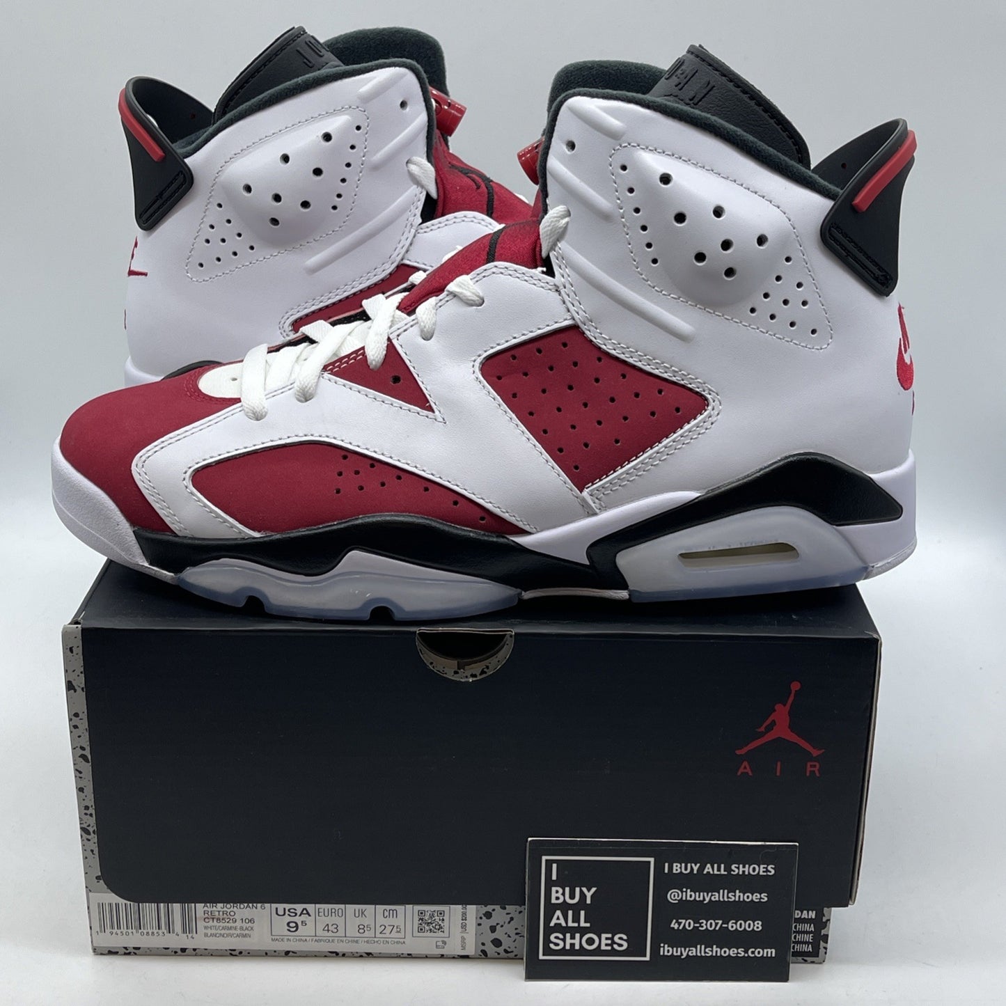 Size 9.5 - Jordan 6 Retro OG Mid Carmine Red White Leather Suede (CT8529-106)