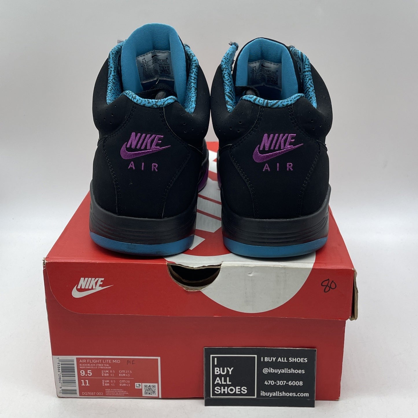 Size 9.5 - Nike Air Flight Lite Mid Black Cyber Teal (DQ7687-002)