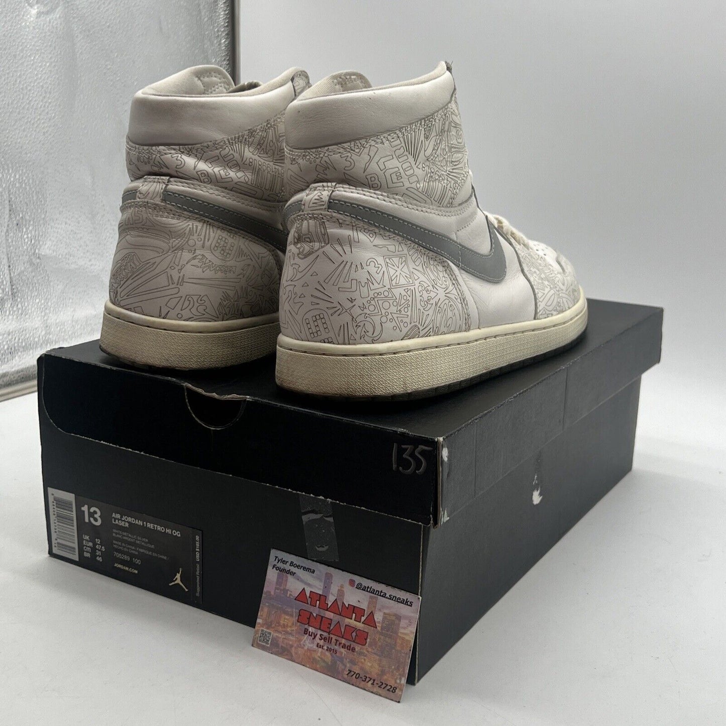 Size 13 - Air Jordan 1 Retro OG High Laser White Grey Leather (705289-100)