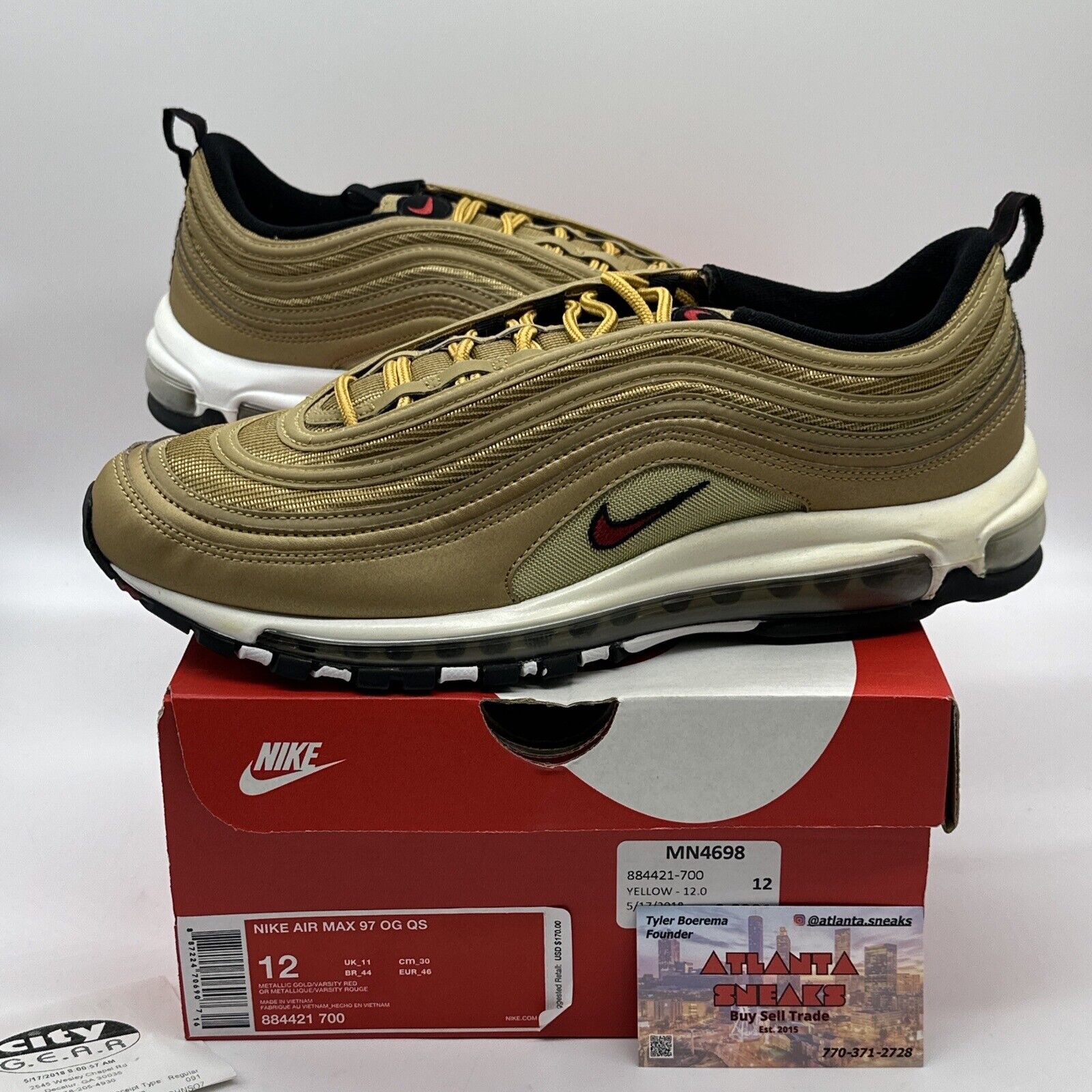 Size 12 - Nike Air Max 97 OG QS Metallic Gold 2017 - 884421-700 New With Box