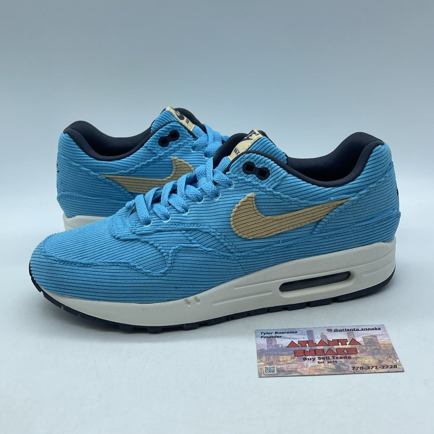 Size 9 - Nike Air Max 1 Premium Baltic Blue Corduroy Brown Suede (FB8915-400)