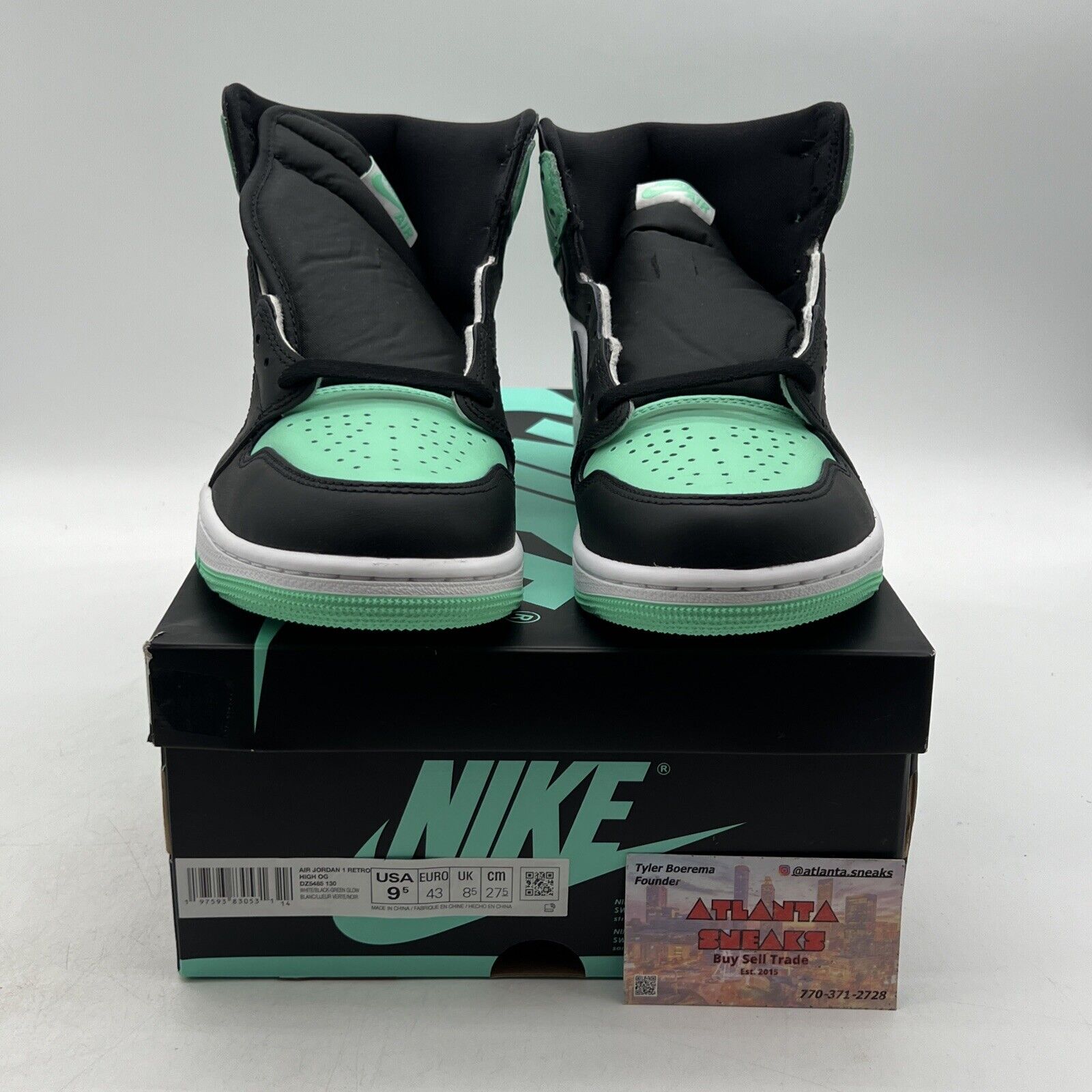 Size 9.5- Air Jordan 1 Retro OG High Green Glow White Black Leather.(DZ5495-130)