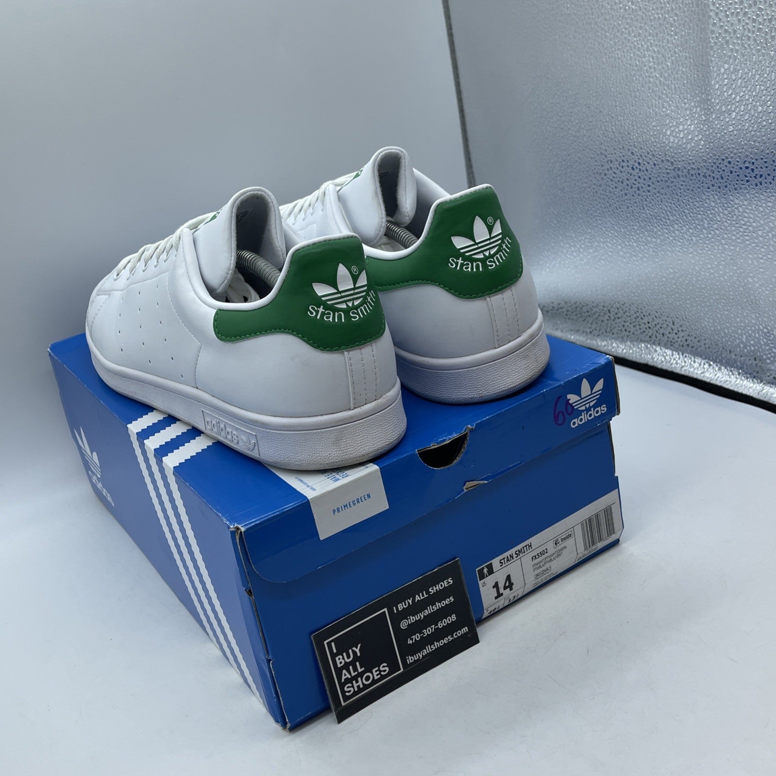 Size 14 - adidas Stan Smith White Green Leather (FX5502)