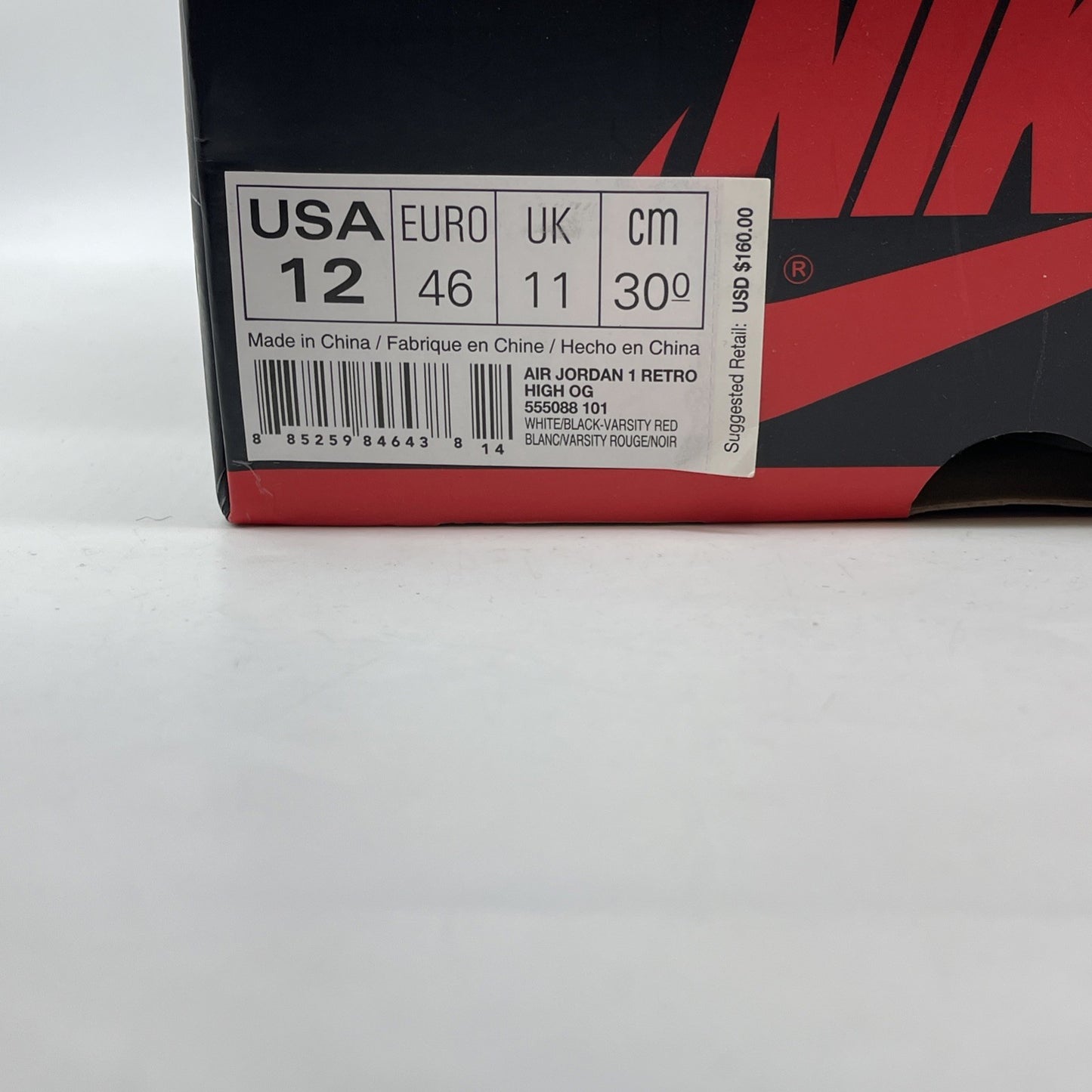 Size 12 - Jordan 1 Retro OG High Chicago White Black Red Leather (555088-101)
