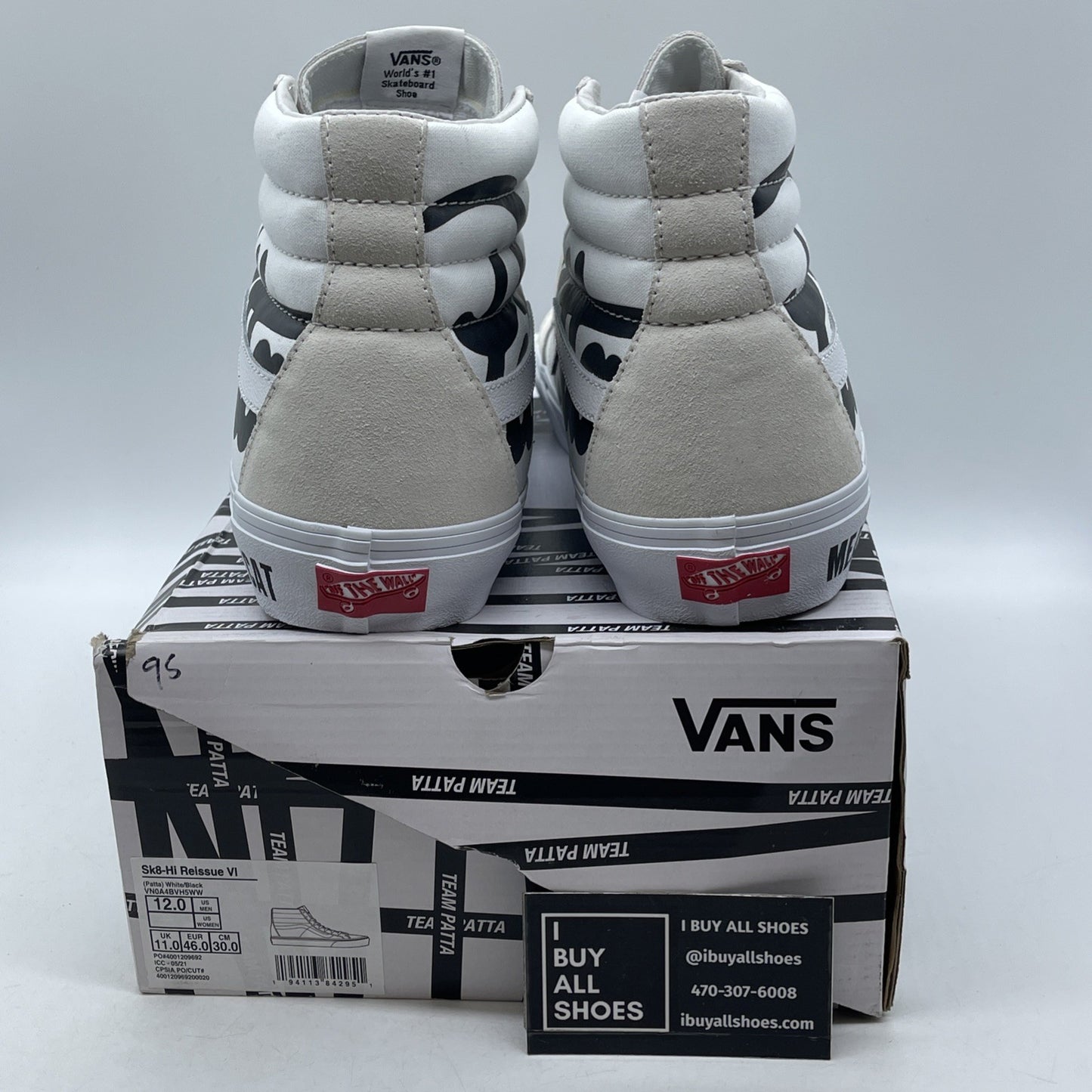 Size 12 - VANS x Patta Sk8-Hi Canvas Mean Eyed Cat White (VN0ABVH5WW)