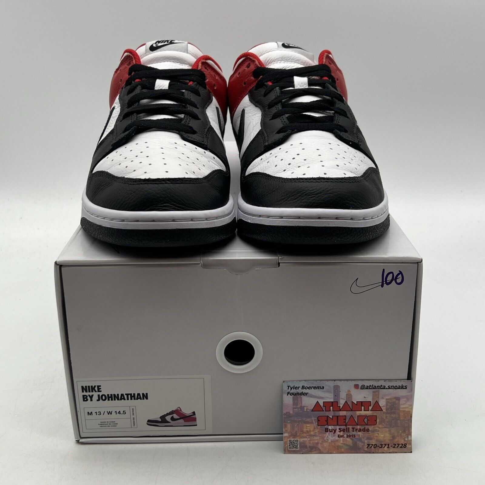 Size 13 - NIKE DUNK LOW NIKE BY YOU ID "CHICAGO" WHITE-BLACK-RED (FN0569-900)