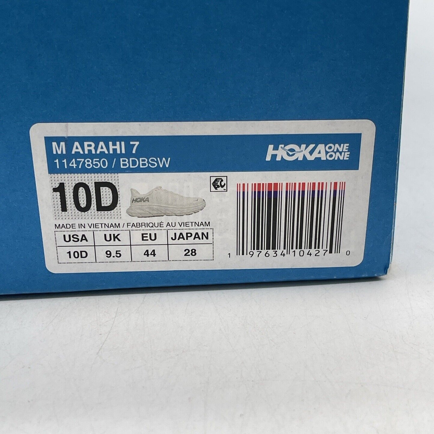 Size 10 - Hoka One One Arahi 7 Blanc De Blanc White Black Silver (1147850-BDBSW)