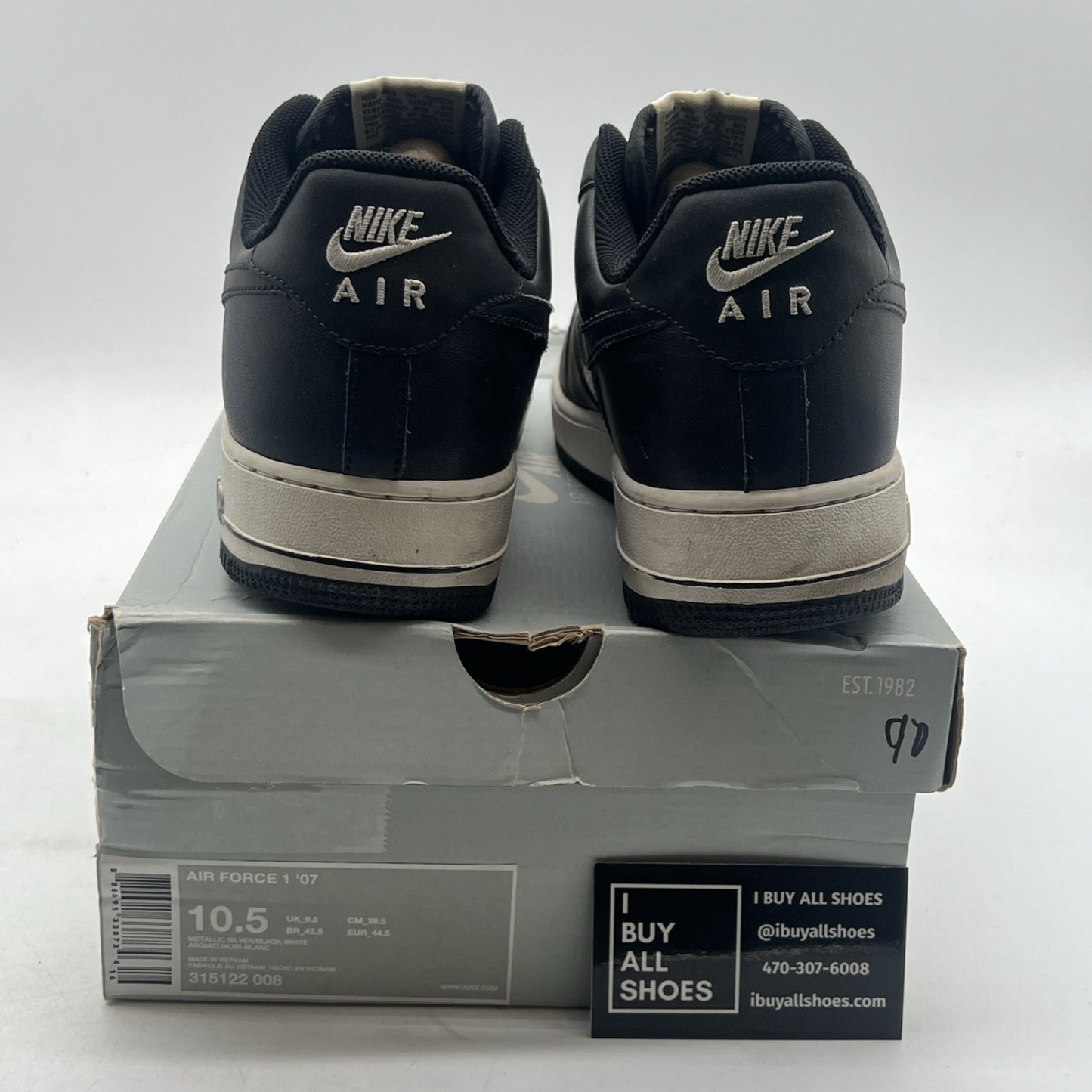 Size 10.5 - Nike Air Force 1 '07 Metallic Silver (315122-008)