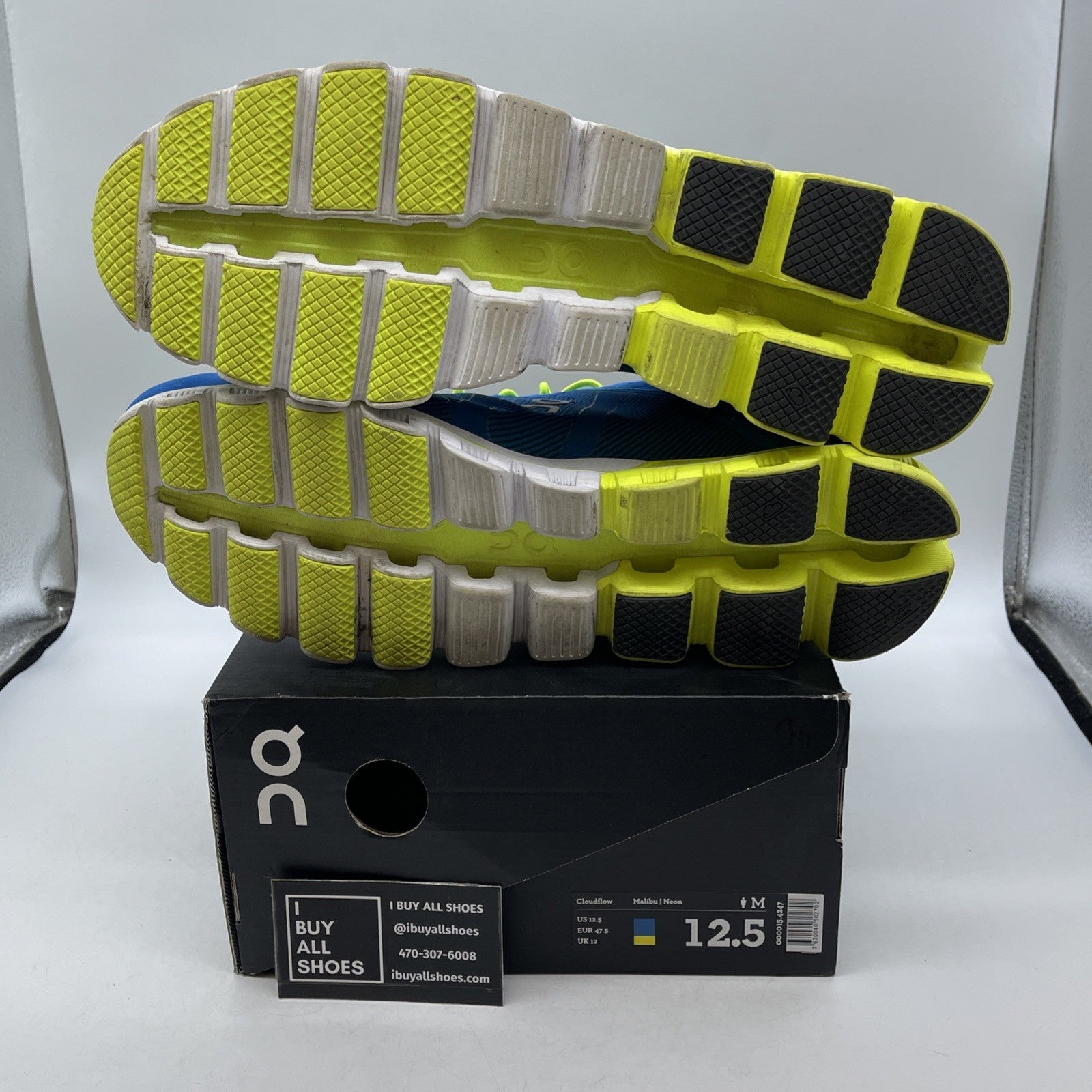 Size 12.5 - On Shoes Mens 12 Blue Lime Cloudflow Swiss Athletic Running Sneakers