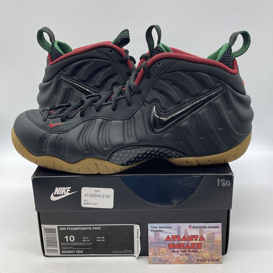 Size 10 - Nike Foamposite Pro Gucci - Black Green Red Leather (624041-004)