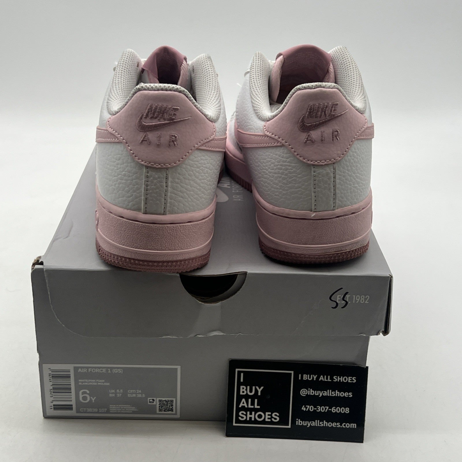 Size 6Y - Nike Air Force 1 (GS) White/Pink Girl's Sneakers (CT3839-107)