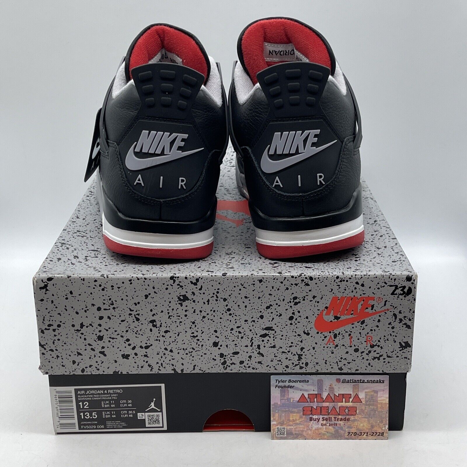 Size 12 - Air Jordan 4 Retro Bred Reimagined Black Leather Red (FV5029-006)