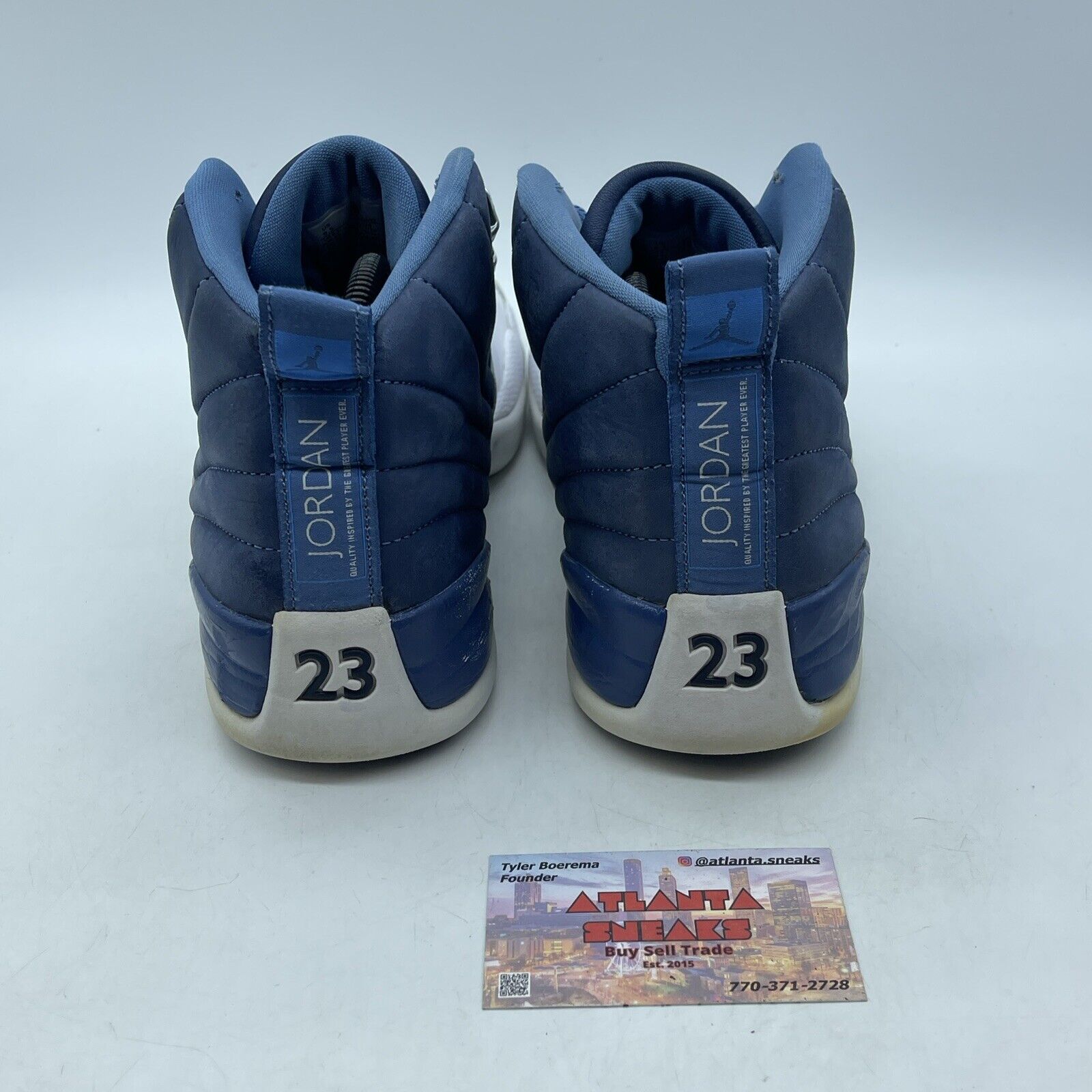 Size 9.5 - Jordan 12 Retro Indigo Blue White Silver Leather (130690-404)