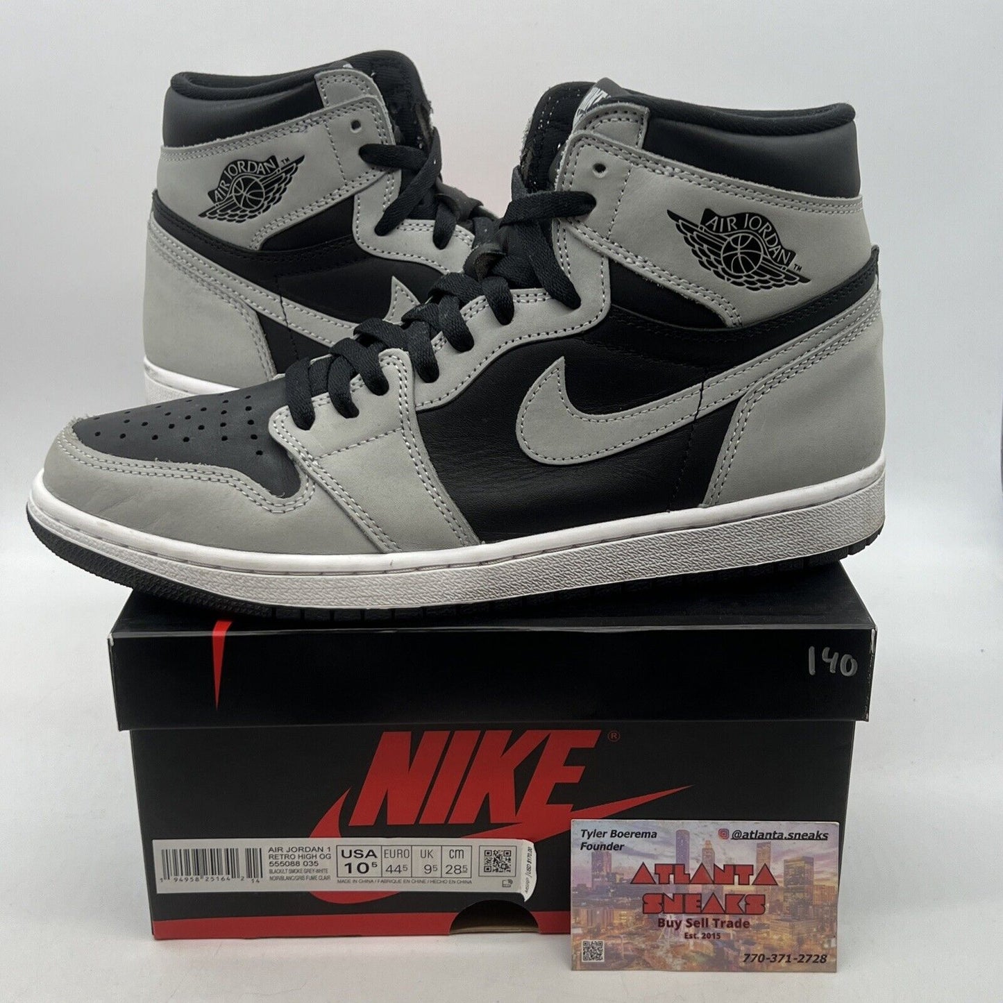 Size 10.5 - Jordan 1 Retro OG High Shadow 2.0 Grey White Leather (555088-035)