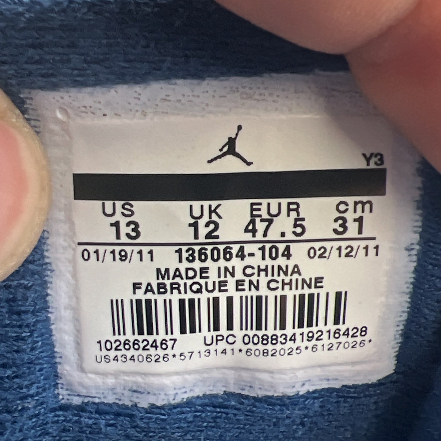 Size 12 - Air Jordan 3 Retro 2011 True Blue (136064-104)