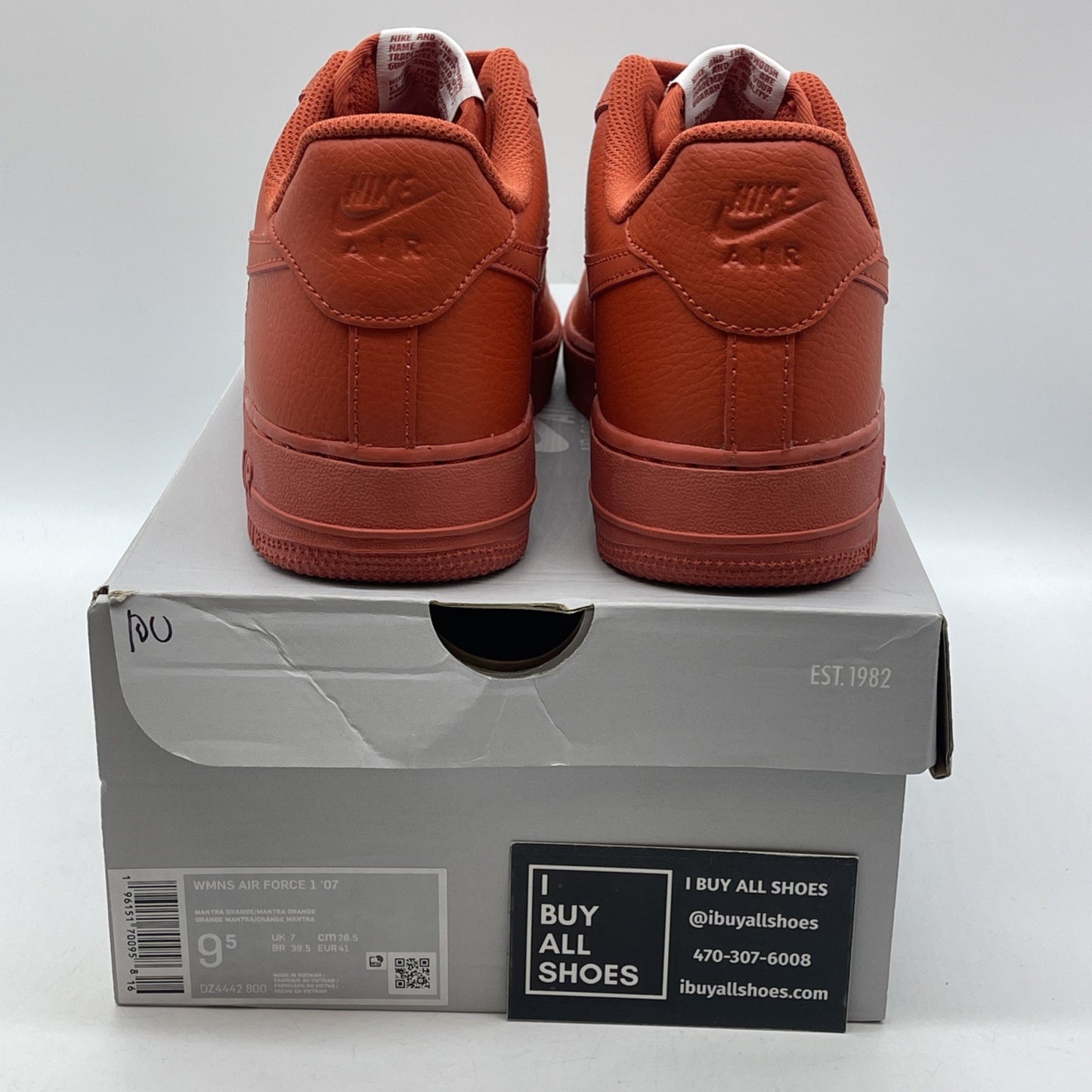 Size 9.5W - Nike Air Force 1 '07 Triple Orange Leather (DZ442-800)