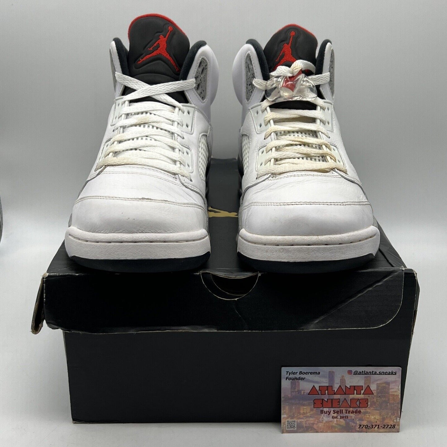 Size 11.5 - Air Jordan 5 Retro White Cement Black White Red Grey Leather Used