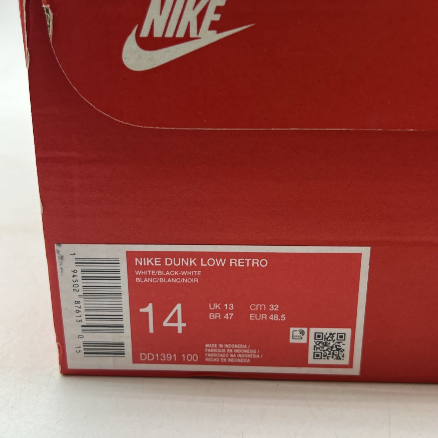 Size 14 - Nike Dunk Low Black White (DD1391-100)