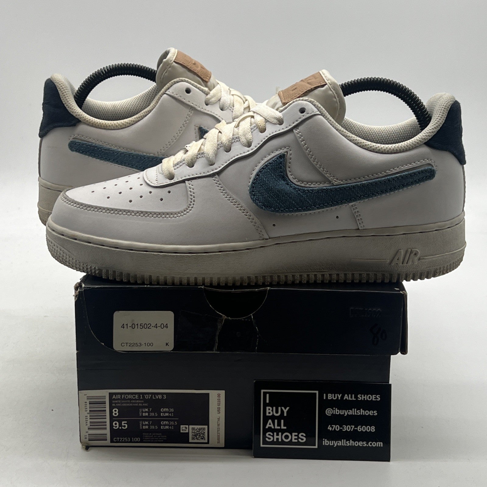 Size 8 - Nike Air Force 1 '07 LV8 Low Removable Swoosh - White Vachetta Tan