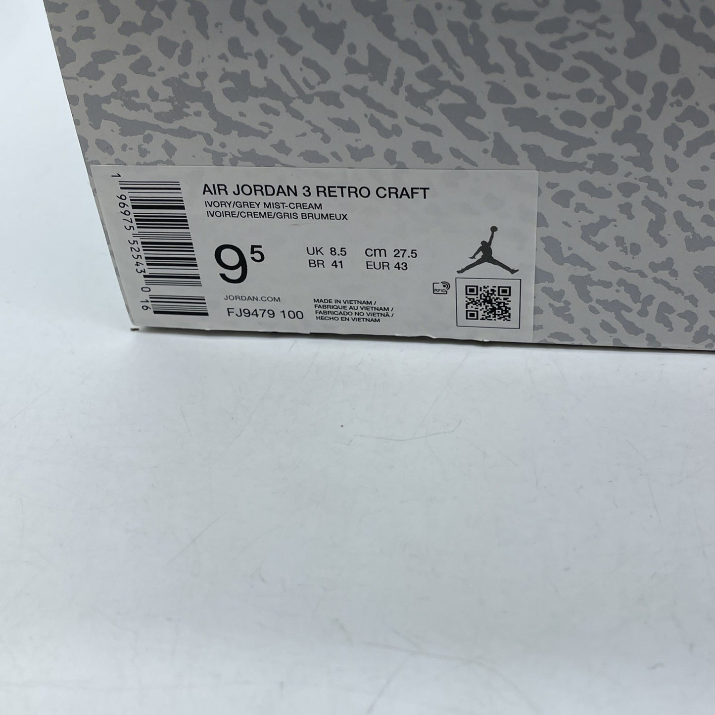 Size 9.5 - Air Jordan 3 Retro Craft Ivory/Grey White Leather (FJ9579-100)
