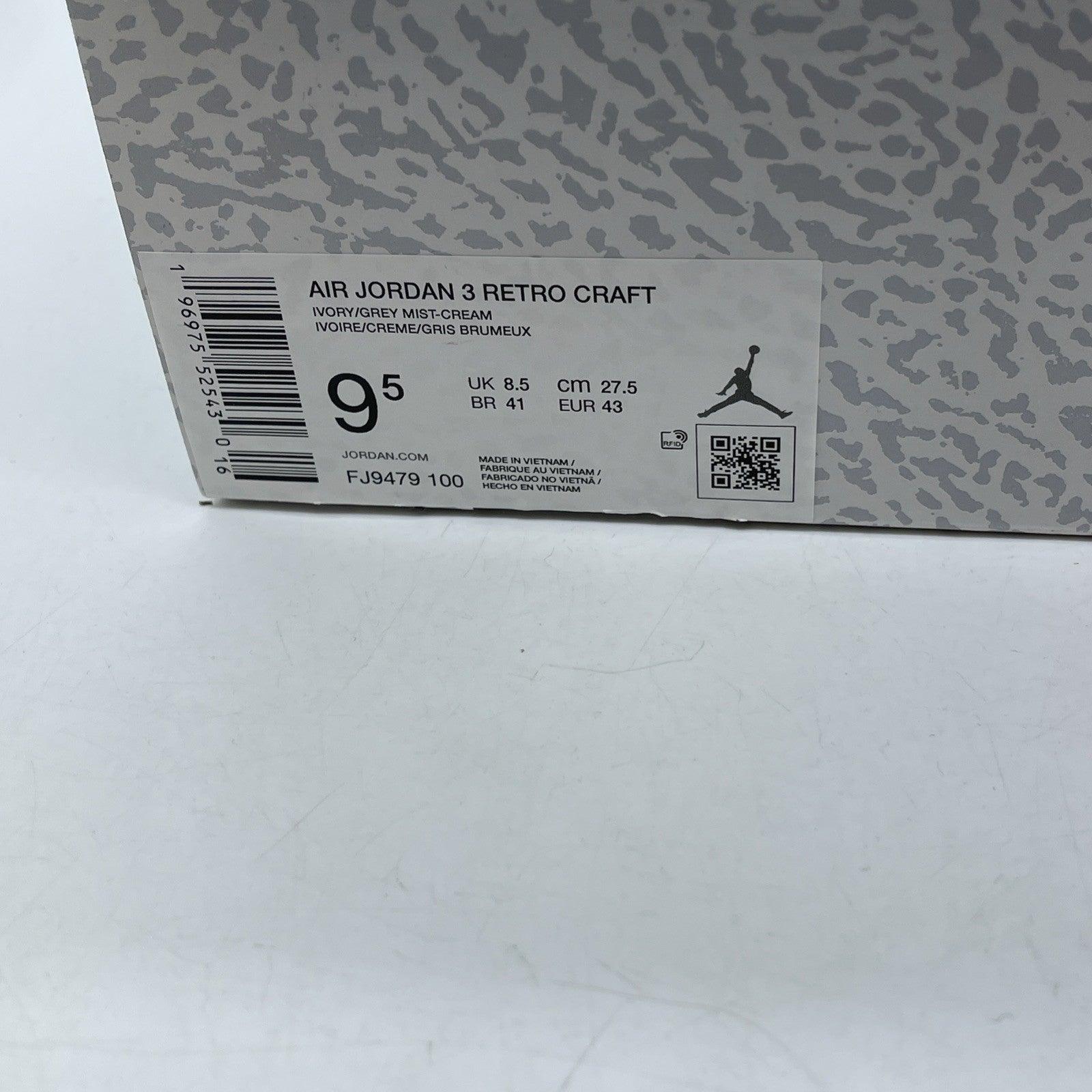 Size 9.5 - Air Jordan 3 Retro Craft Ivory/Grey White Leather (FJ9579-100)