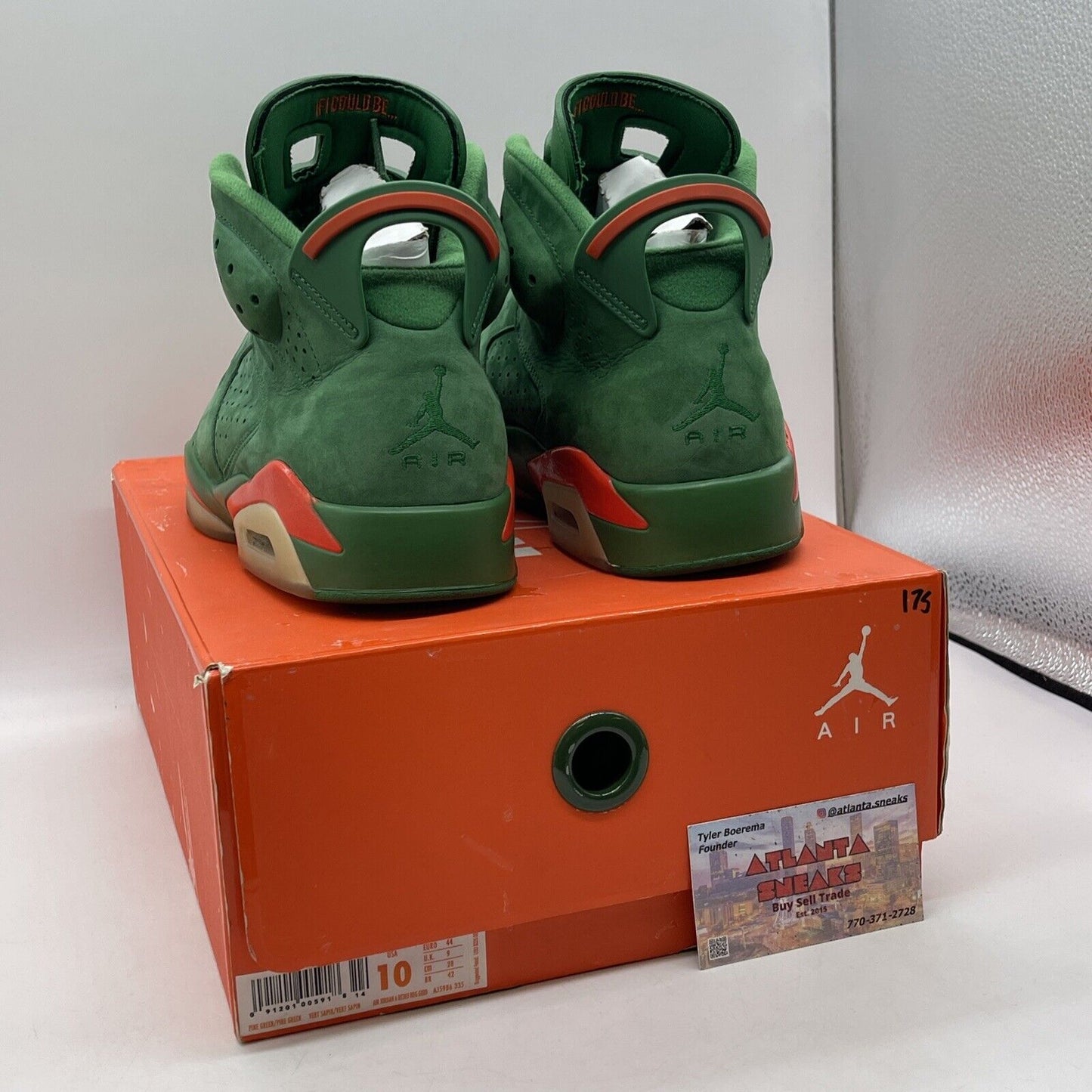 Size 10 - Air Jordan 6 Retro NRG Green Suede Gatorade Orange Suede (AJ5986-335)