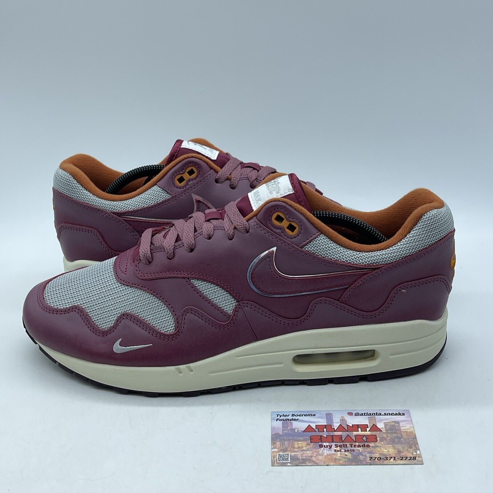 Size 11.5 - Nike Patta x Air Max 1 Rush Maroon Burgundy Grey Orange (DO9549-001)