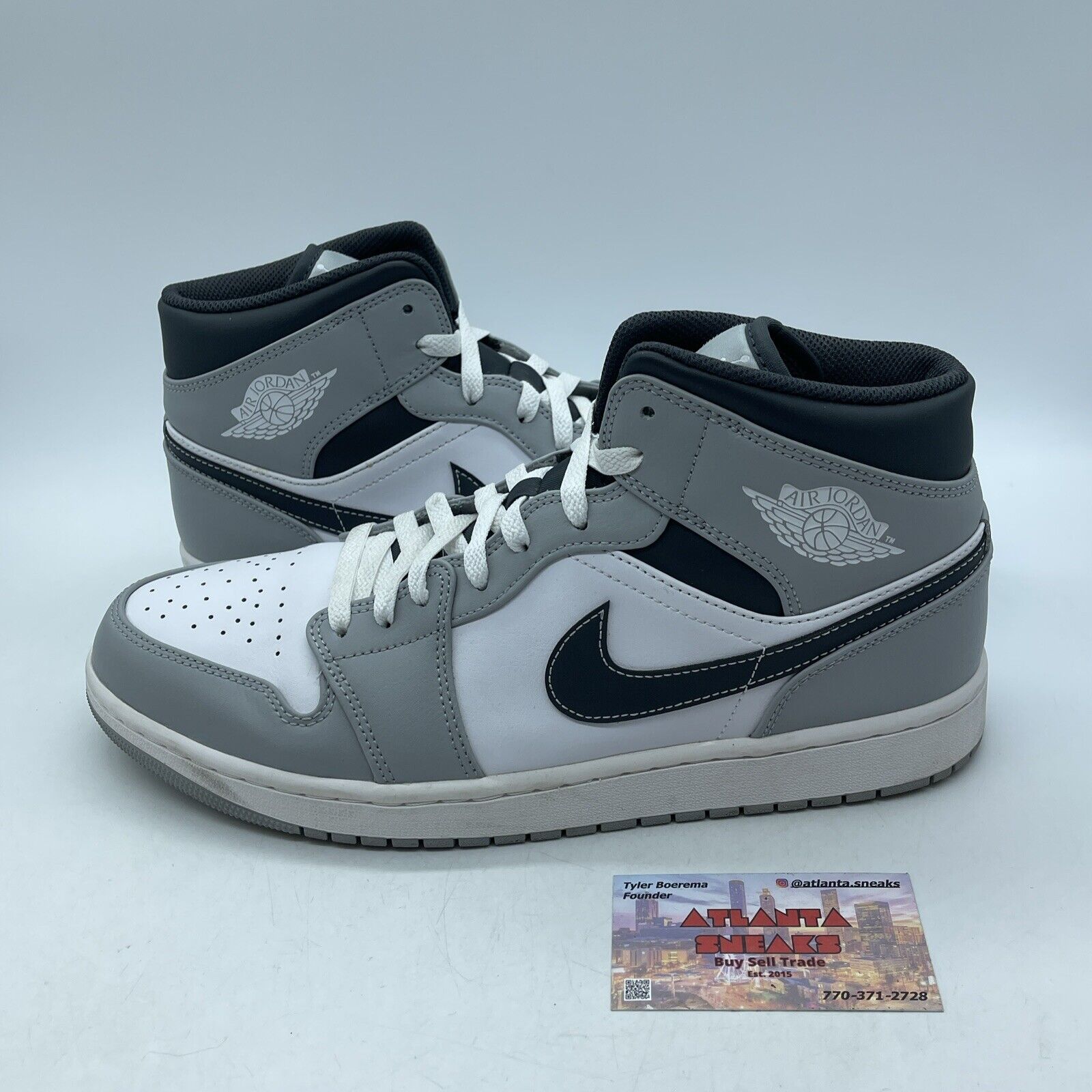 Size 12 - Jordan 1 Mid Light Smoke Grey Black White Leather (554724-078)
