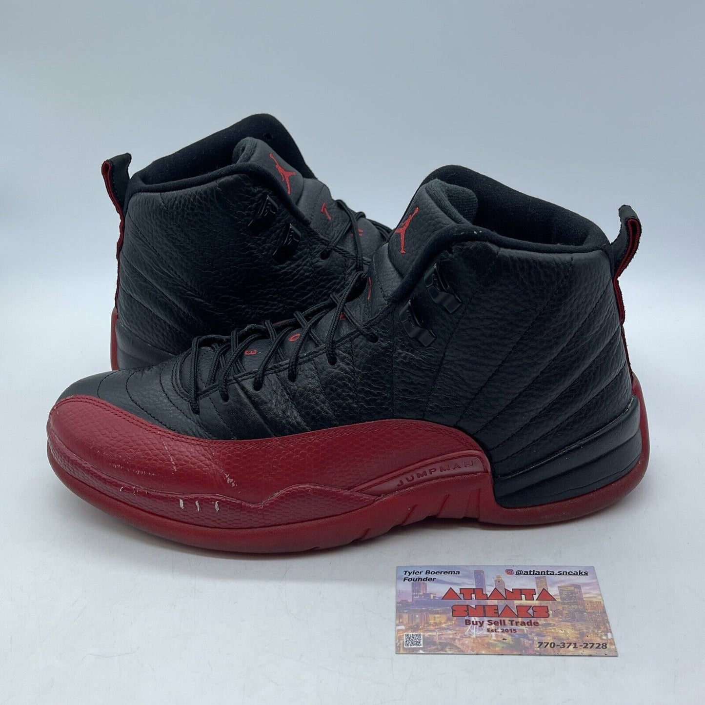 Size 10.5 - Jordan 12 Retro Mid Flu Game Black Red Leather (130690-002)