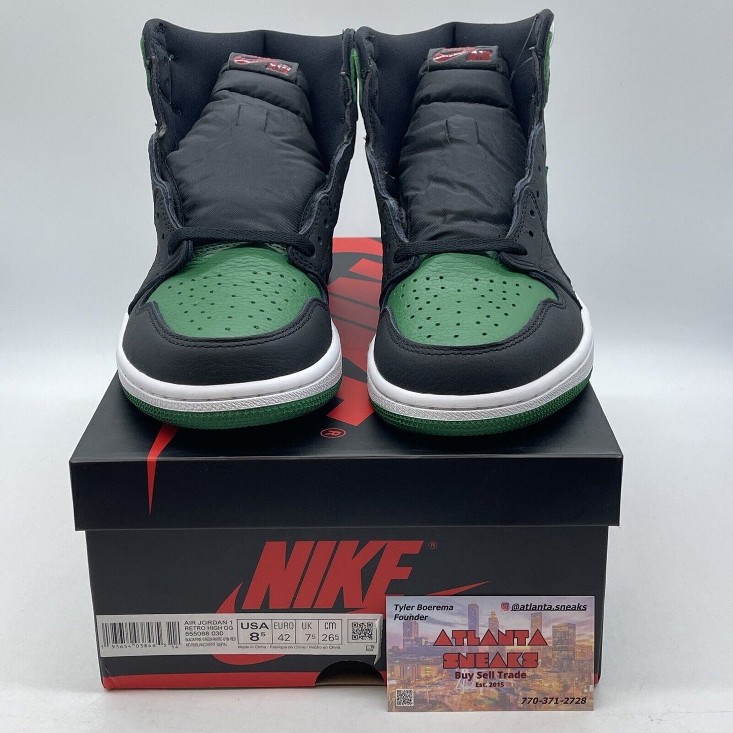 Size 8.5 - Jordan 1 Retro OG High Pine Green 2.0 White Black (555088-030)