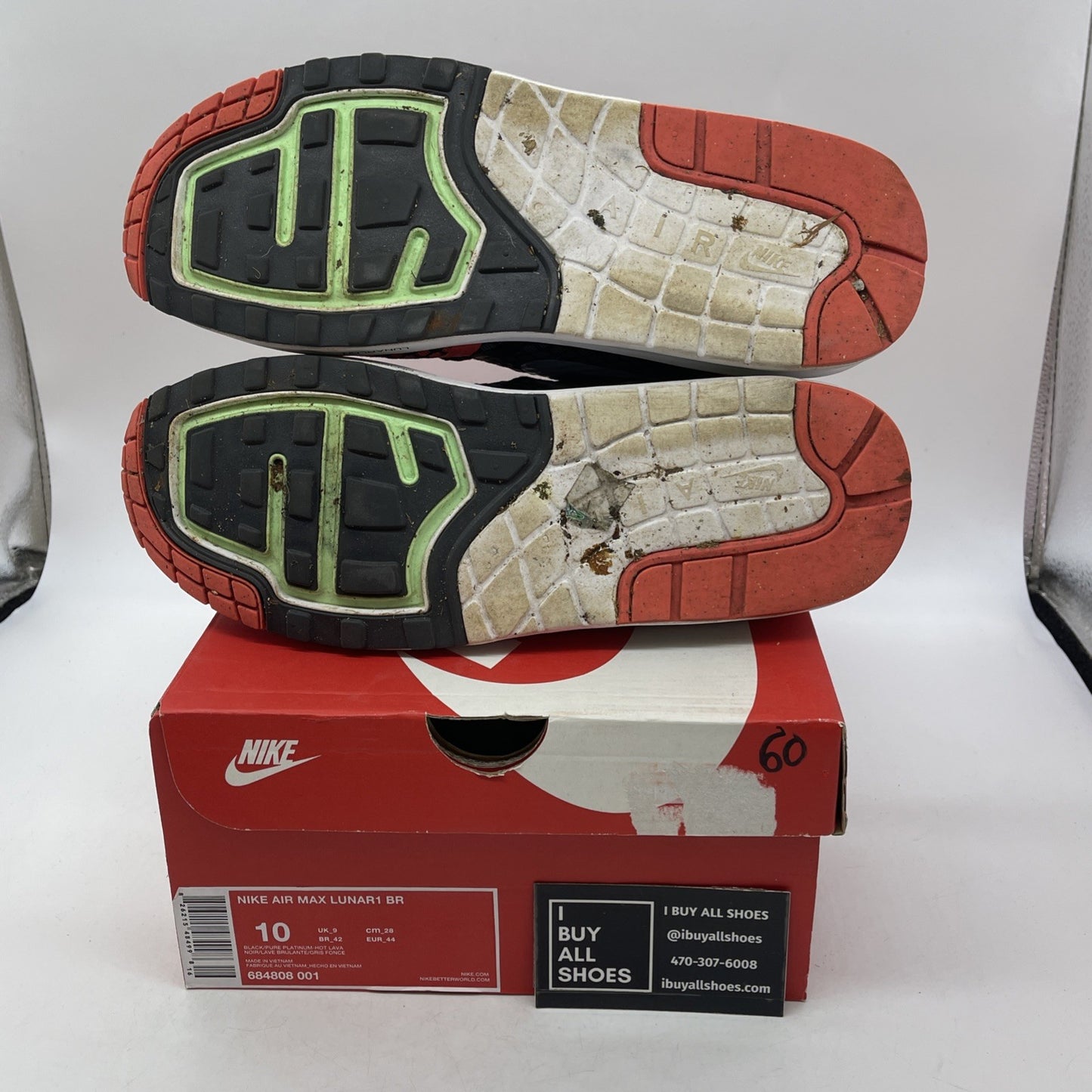 Size 10 - Nike Air Max Lunar 1 BR Black Lava 2015 (684808-001)