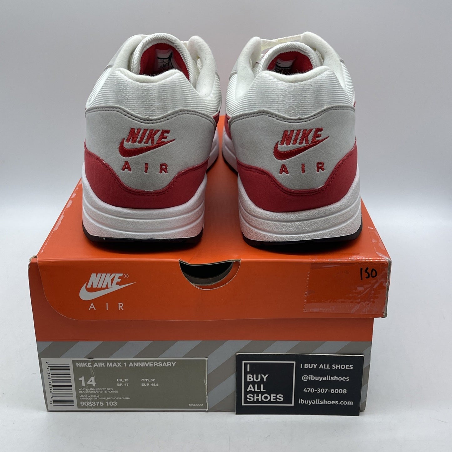 Size 14 - Nike Air Max 1 OG Anniversary 2017 Re-Release Red (908375-103)
