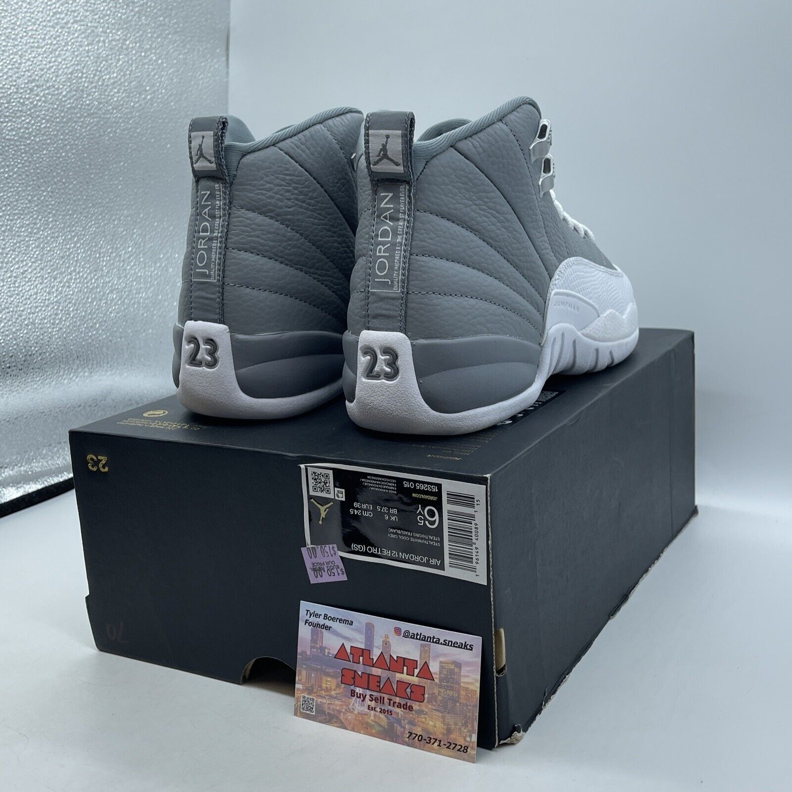 Size 7 - Jordan 12 Stealth 2022 Grey White Leather (153265-015)