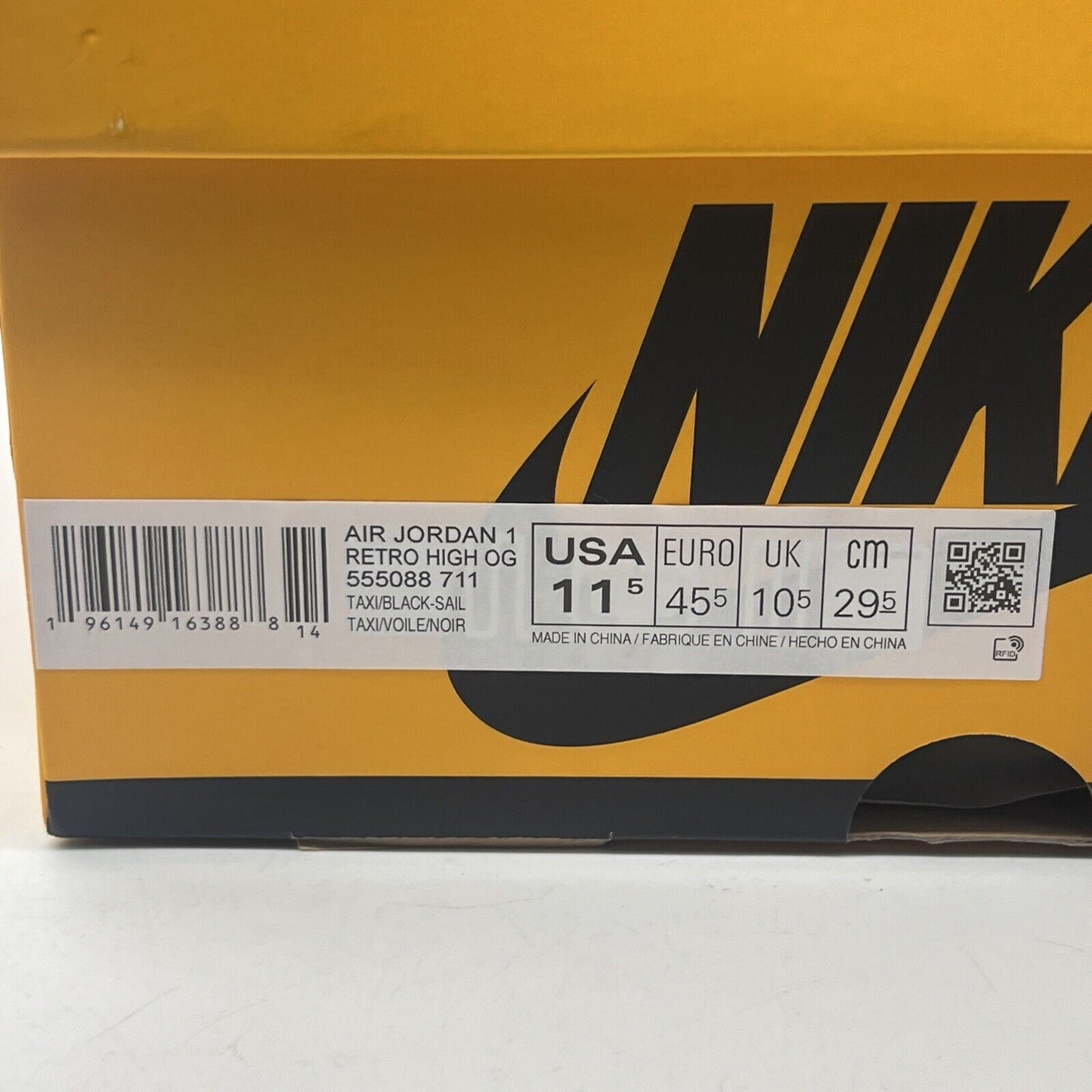 Size 11.5 - Jordan 1 Retro OG High Yellow Toe Black Leather (555088-711)