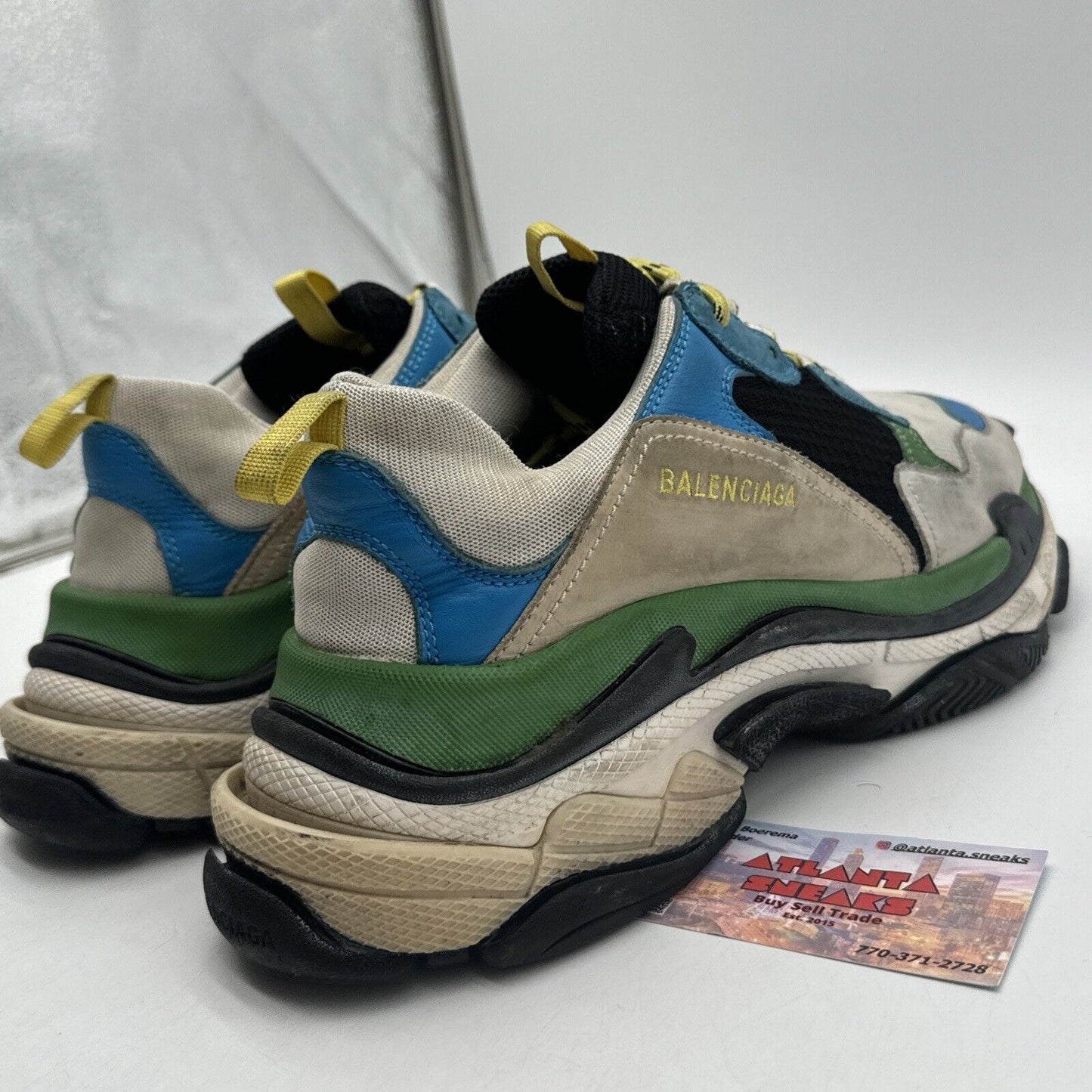 Size 11 - Balenciaga Triple S Light Gray Blue Green Sz 44 Yellow Nylon Suede