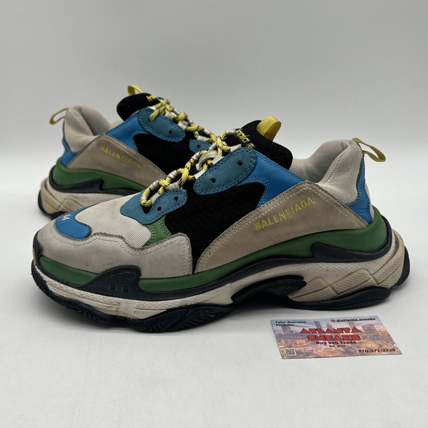 Size 11 - Balenciaga Triple S Light Gray Blue Green Sz 44 Yellow Nylon Suede