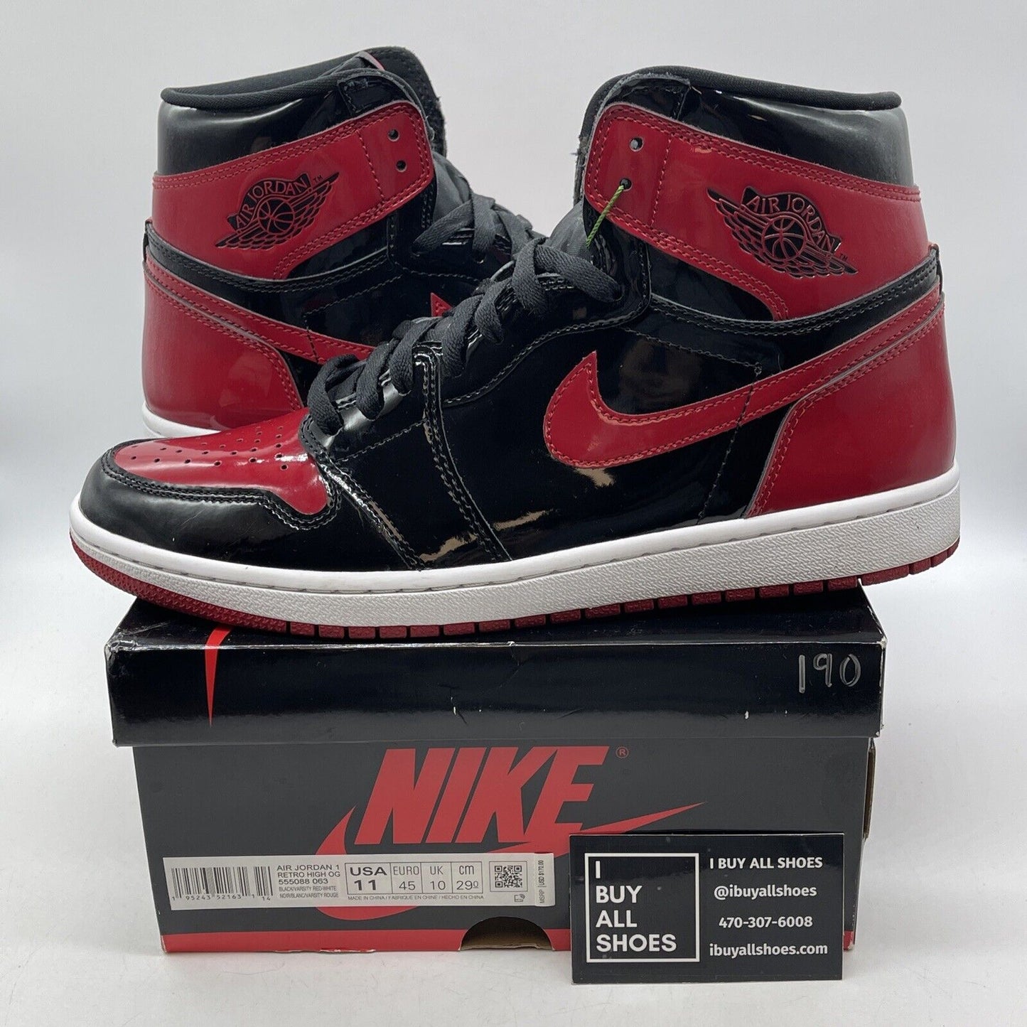 Size 11 - Jordan 1 Retro OG High Patent Bred Red Black White (555088-063)