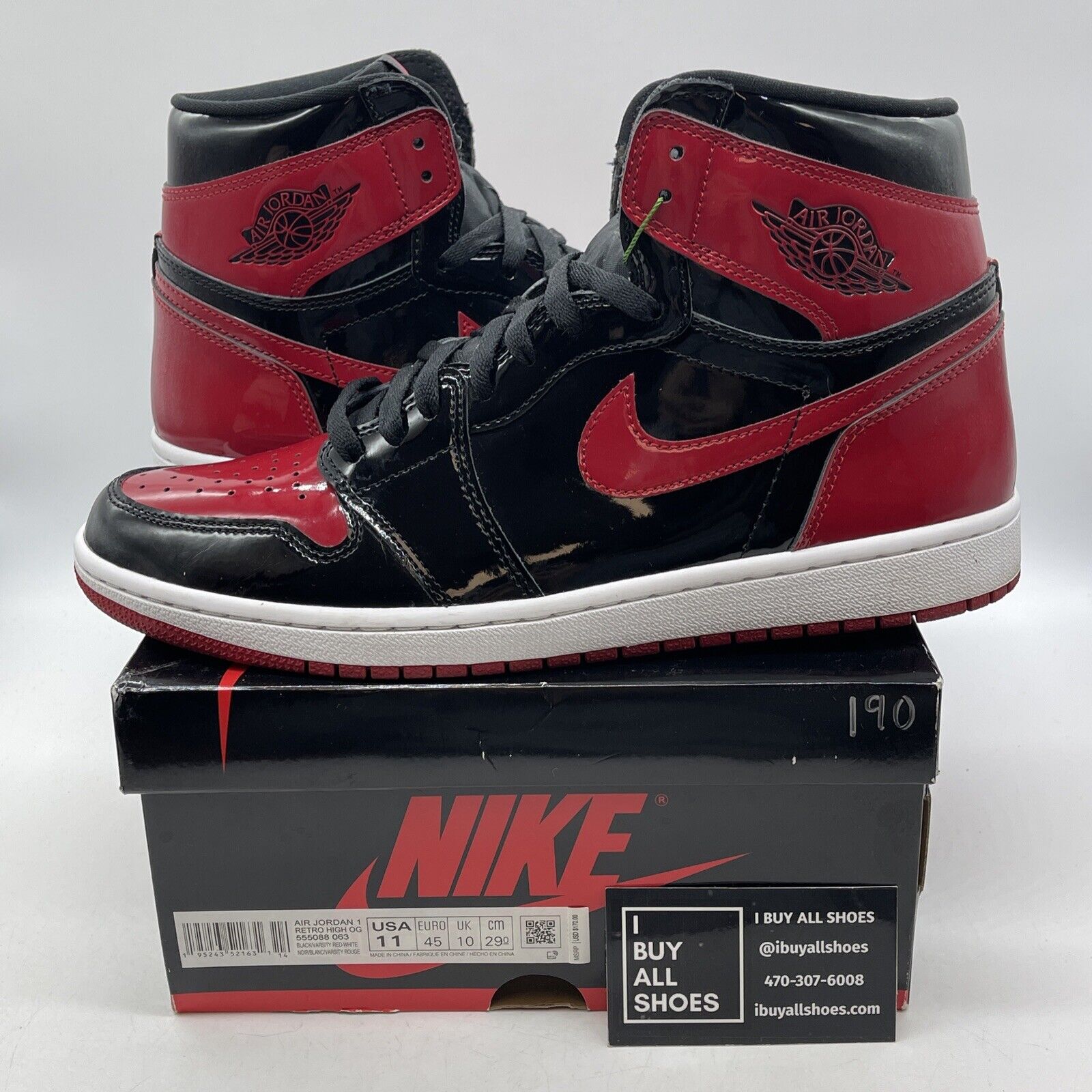 Size 11 - Jordan 1 Retro OG High Patent Bred Red Black White (555088-063)