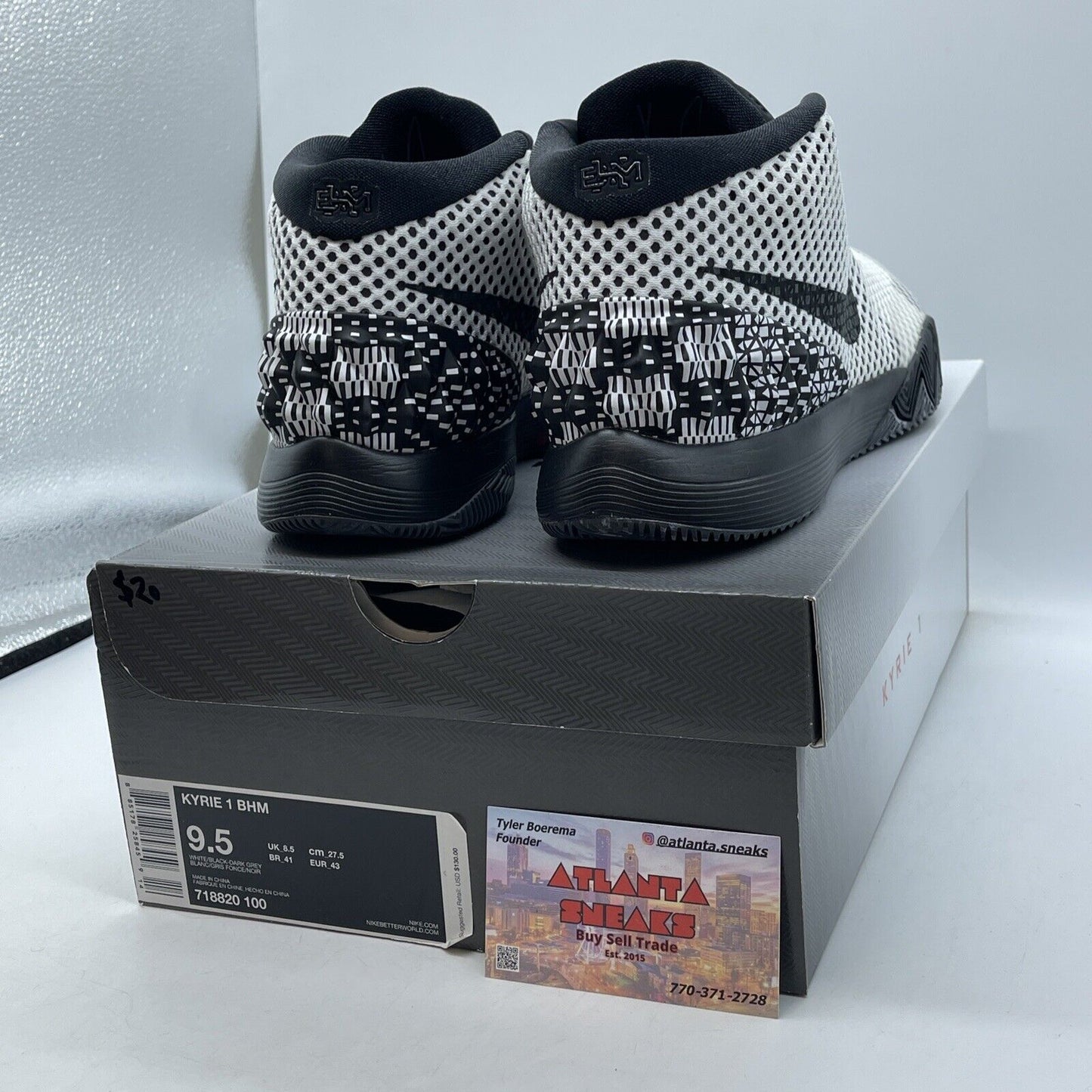 Size 9.5 - Nike Kyrie 1 BHM Black White Suede Leather (718820-100)
