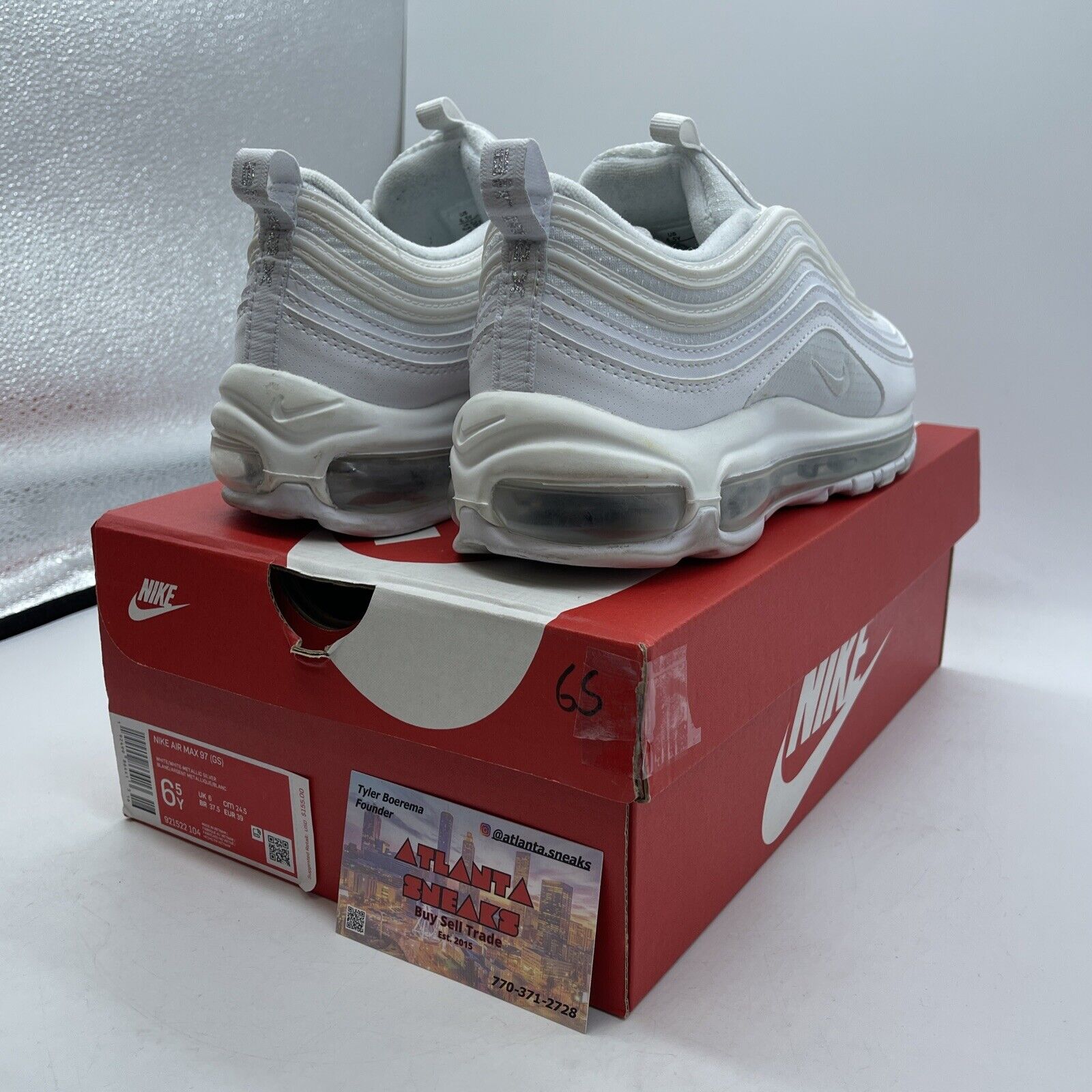 Size 6.5Y - Nike Air Max 97 (GS) Low White Metallic Silver Leather (921522-104)