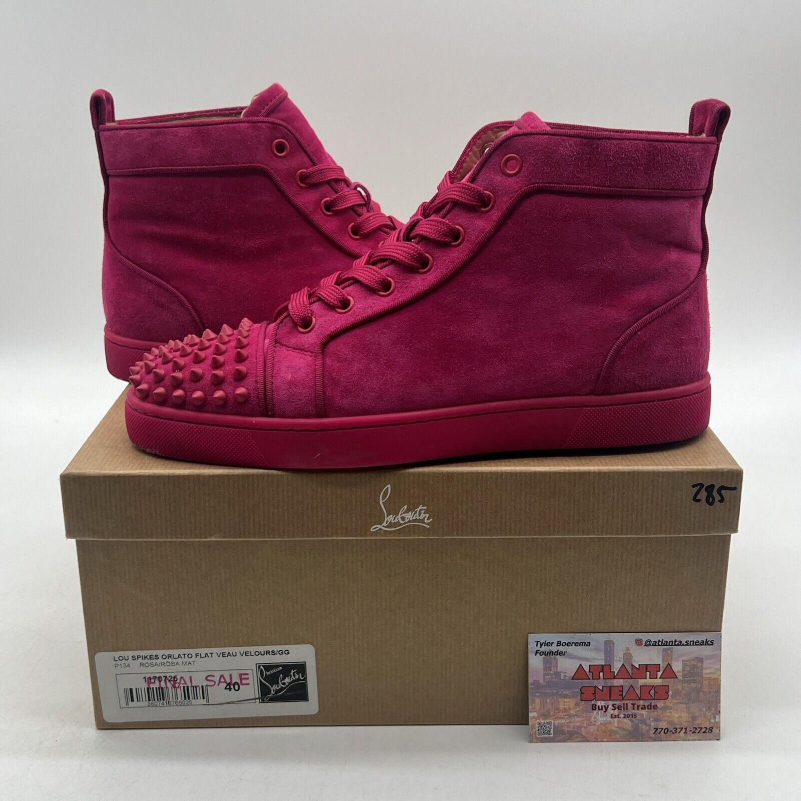 Size 9.5 - Christian Louboutin High Top Sneakers Vivid Pink Velor