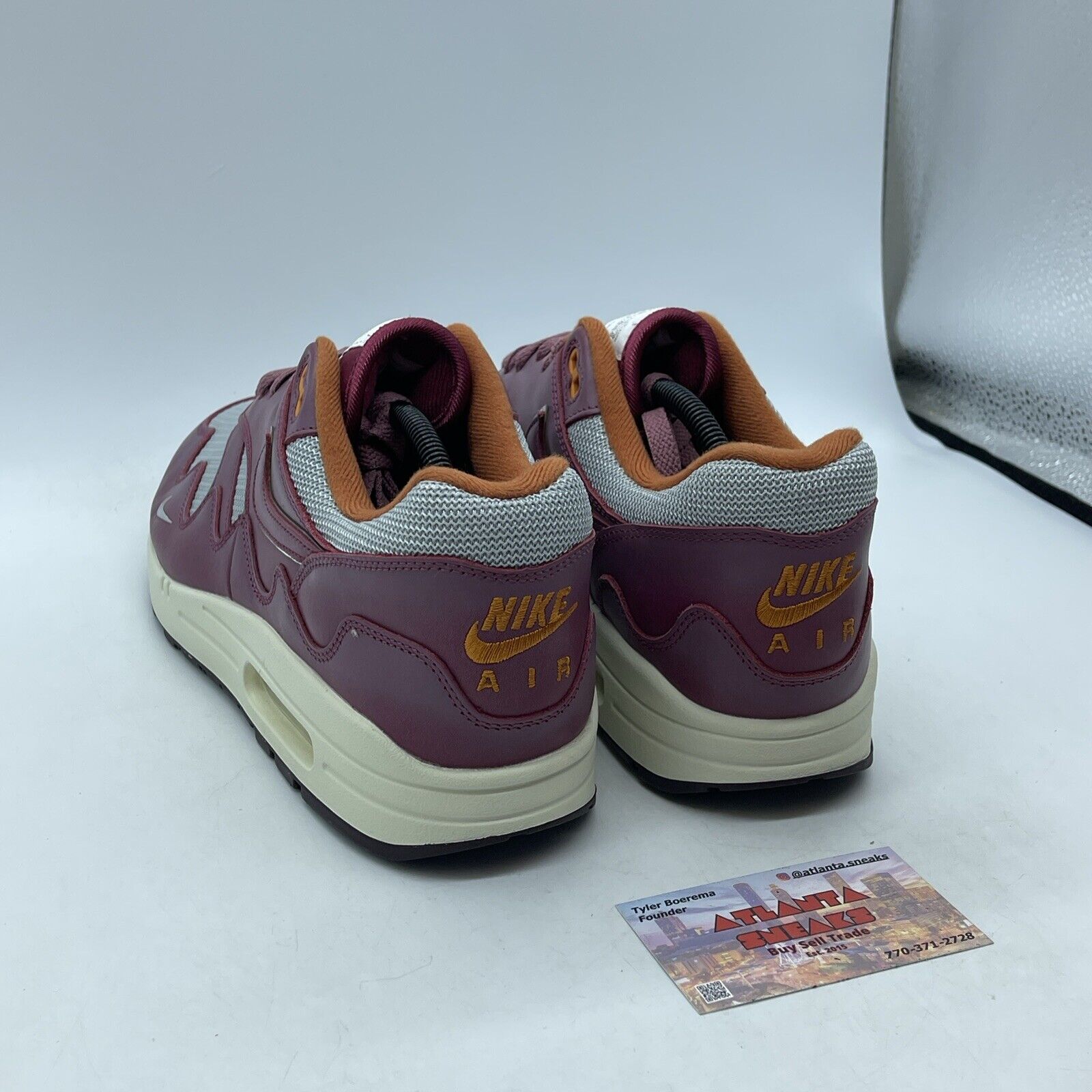 Size 11.5 - Nike Patta x Air Max 1 Rush Maroon Burgundy Grey Orange (DO9549-001)