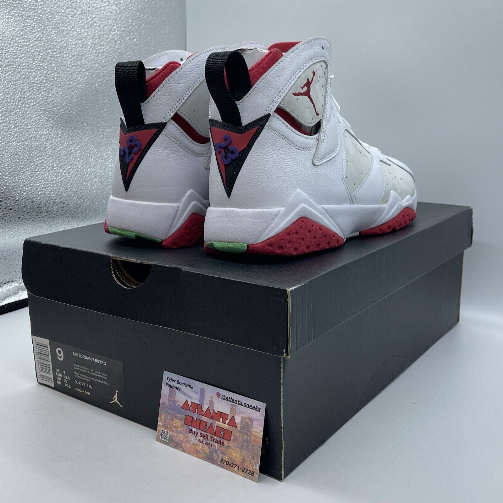 Size 9 - Air Jordan 7 Retro 2015 Hare White Red Green Suede (304775-125)