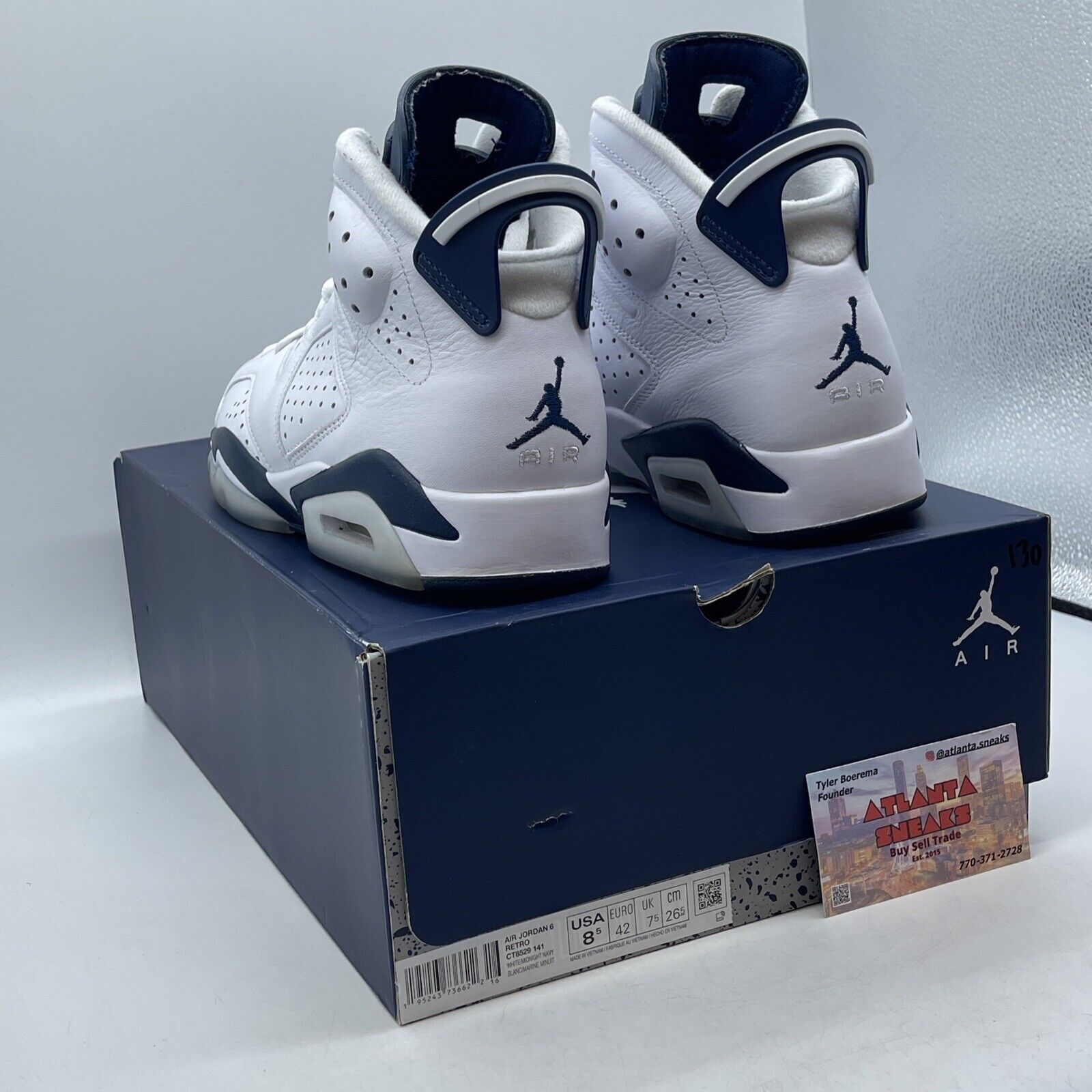 Size 8.5 - Jordan 6 Retro Midnight Navy White Leather (CT8529-141)