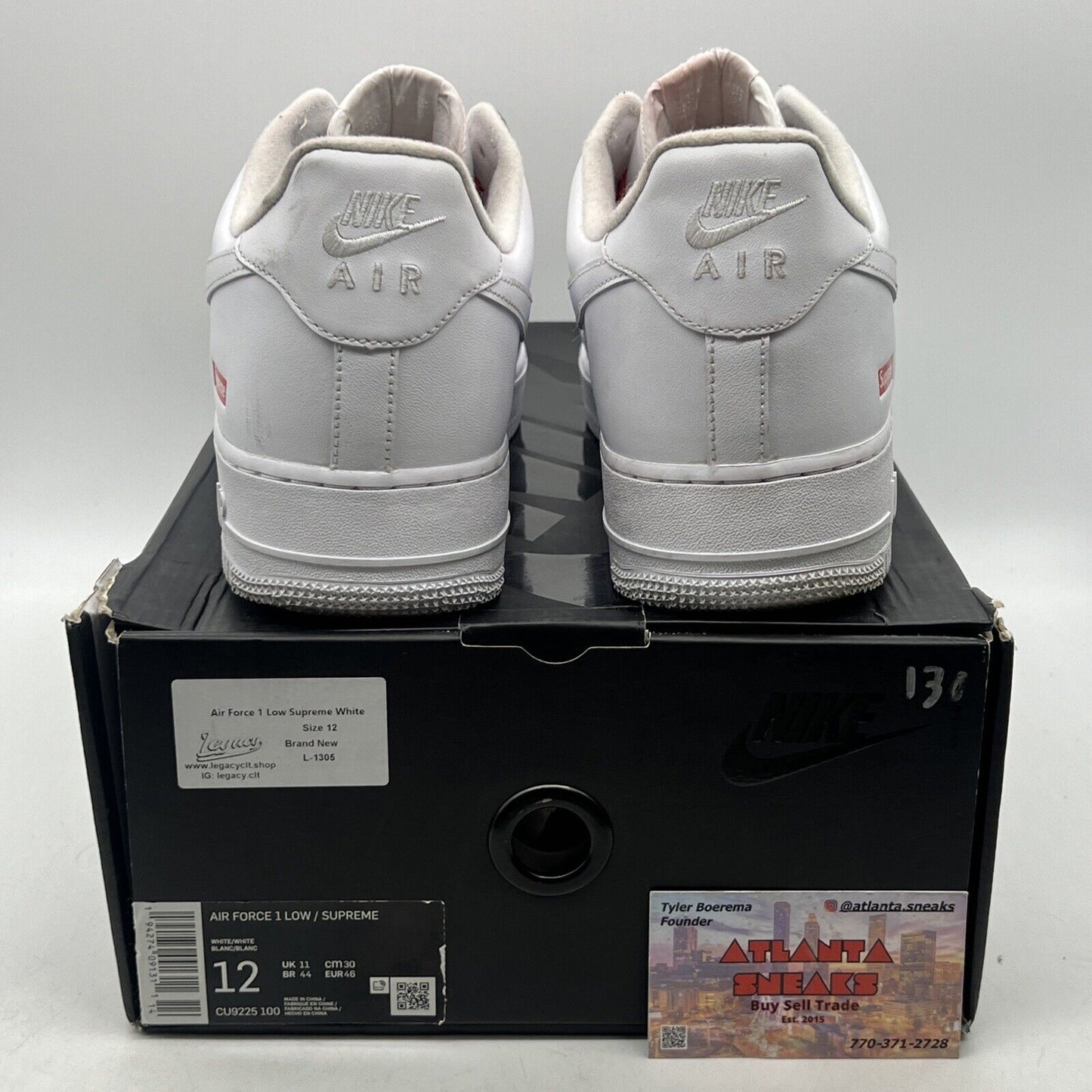 Size 12 - Nike Air Force 1 x Supreme Low Box Logo - White Red Leather CU9225-100