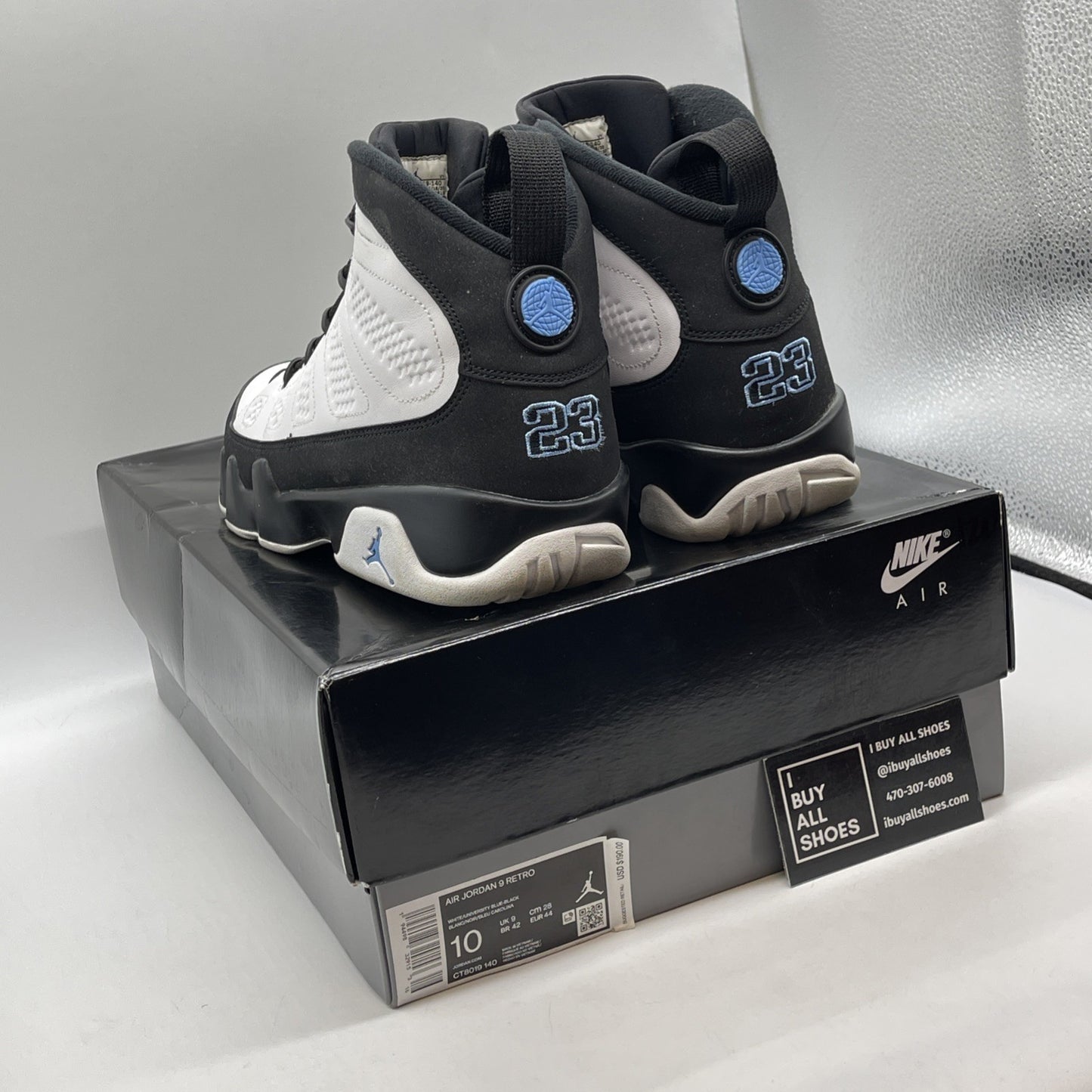 Size 10 - Jordan 9 Retro University Blue 2020 White Leather (CT8019-140)