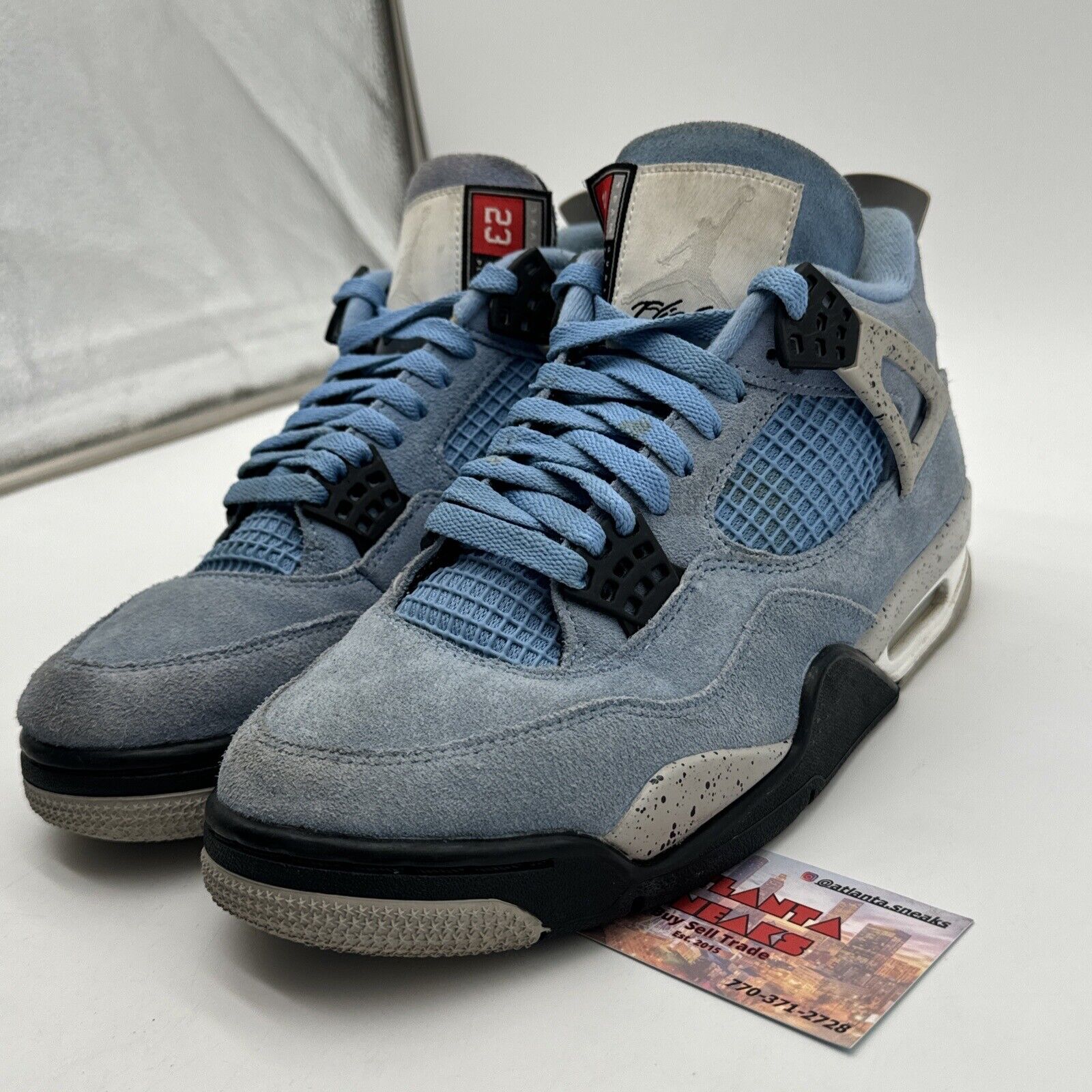 Size 8 - Jordan 4 Retro Mid University Blue UNC suede Light Blue Black Tech Grey