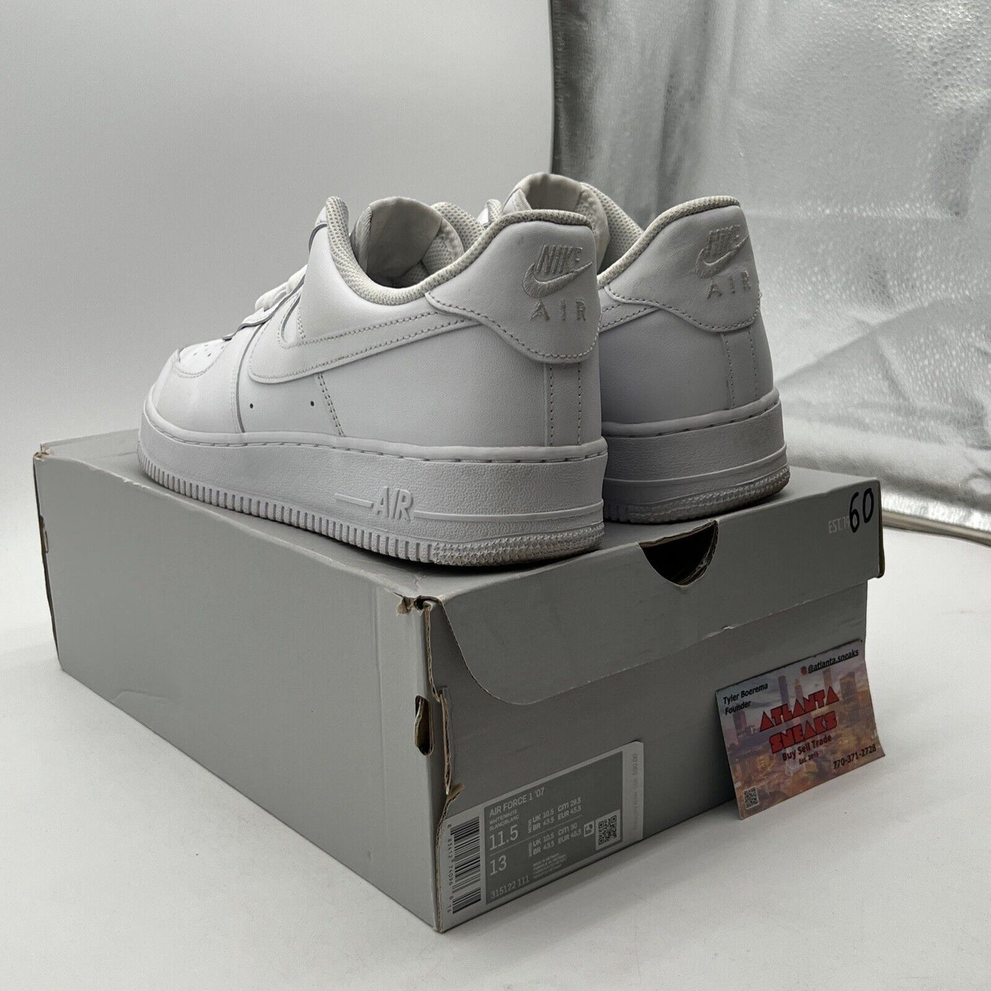 Size 11.5 - Nike Air Force 1 Low '07 White Leather (315122-111)