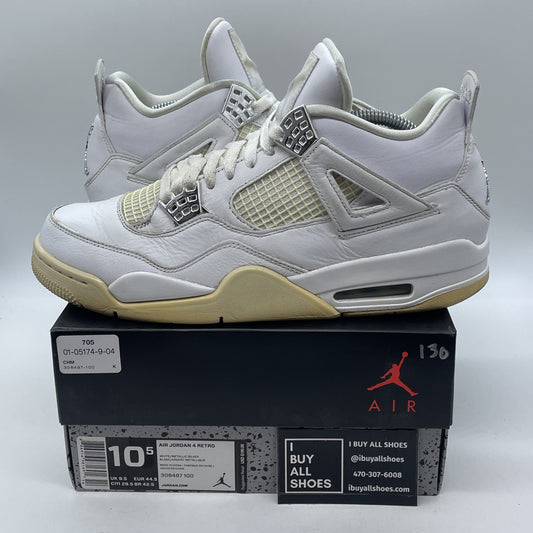 Size 10.5 - Jordan 4 Retro Mid Pure Money White Silver Leather (308497-100)