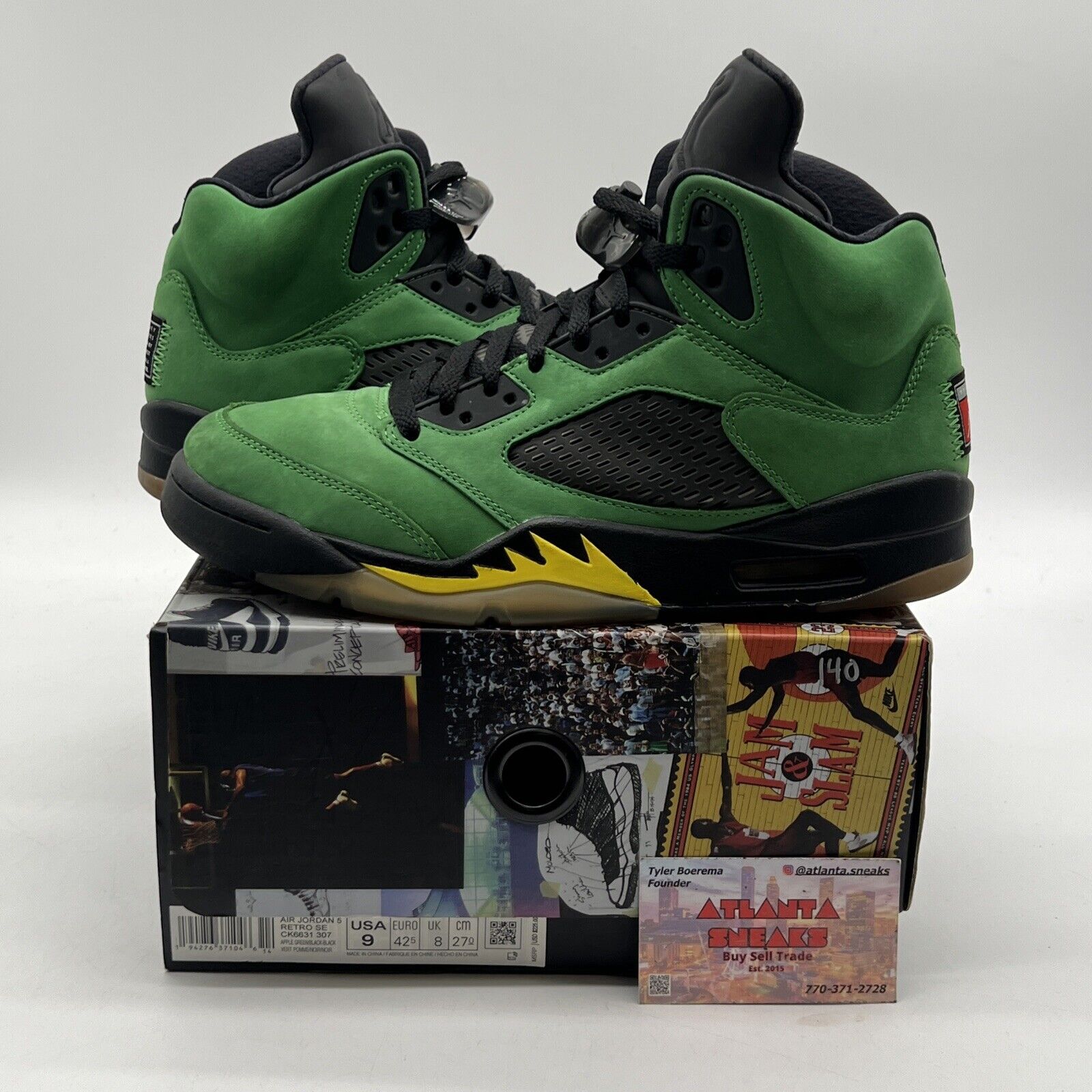 Size 9 - Jordan 5 Retro SE Oregon 2020 Black Yellow Suede Green (CK6631-307)